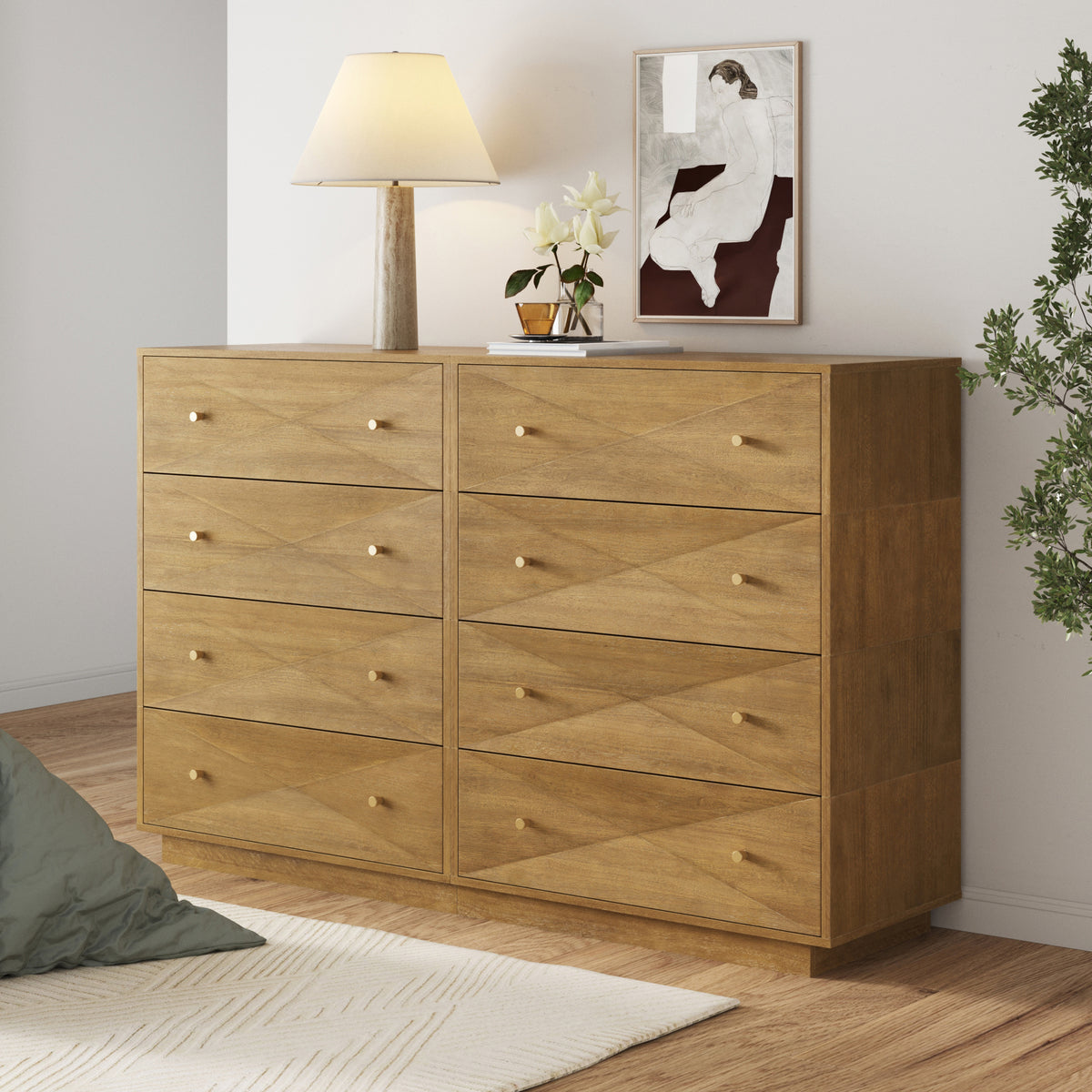 Modern Wood 8-Drawer Geometric Dresser Light Brown - Nathan James