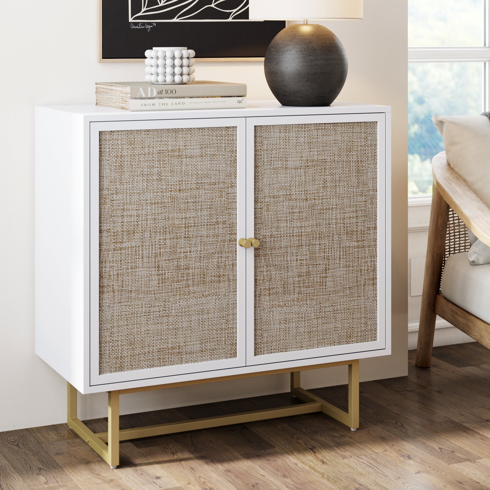 Wood & Rattan Storage Cabinet White - Nathan James
