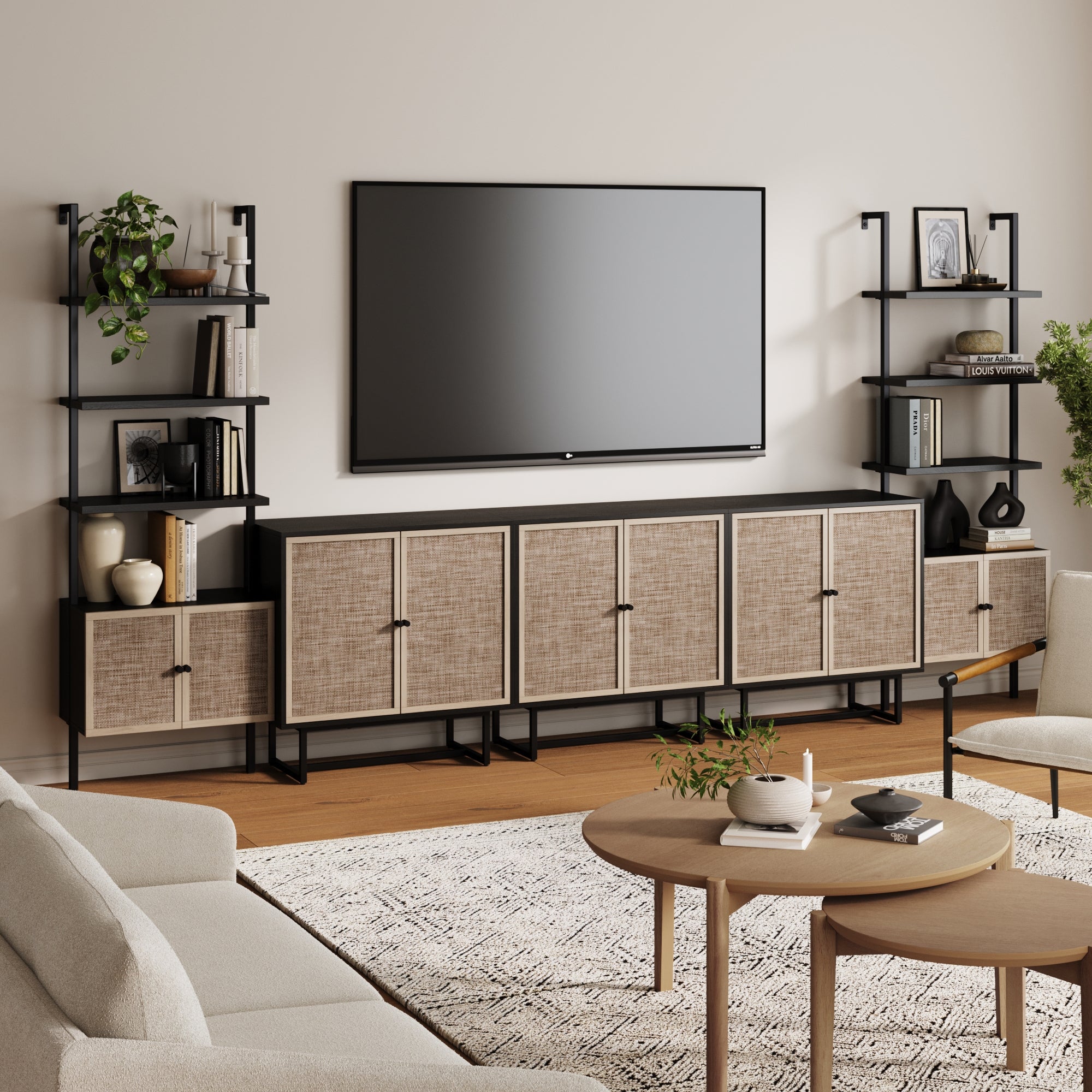 Boho Rattan Entertainment Center with Bookshelves - Nathan James