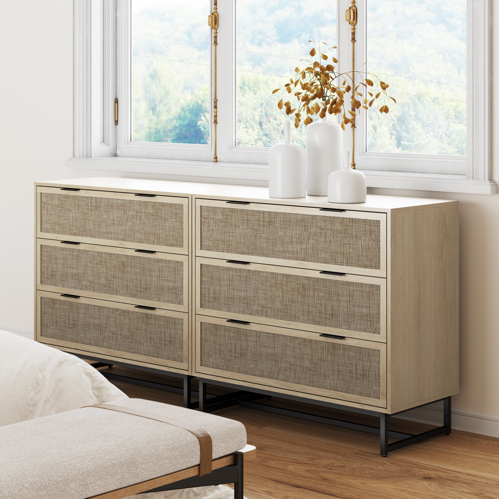 Rattan & Wood 3 - Drawer Dressers Light Oak (Set of 2) - Nathan James