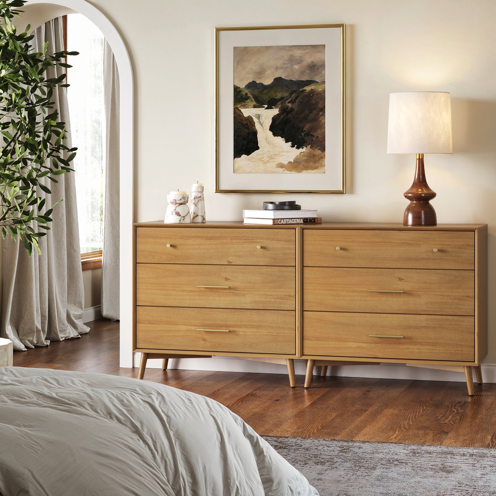 Mid - Century Modern Acacia 3 Drawer Dresser Set of 2 - Nathan James