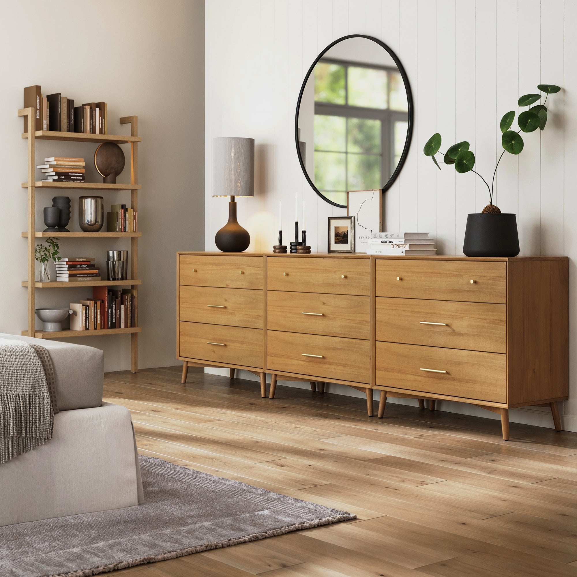 Mid - Century Modern Acacia 3 Drawer Dresser Set of 3 - Nathan James