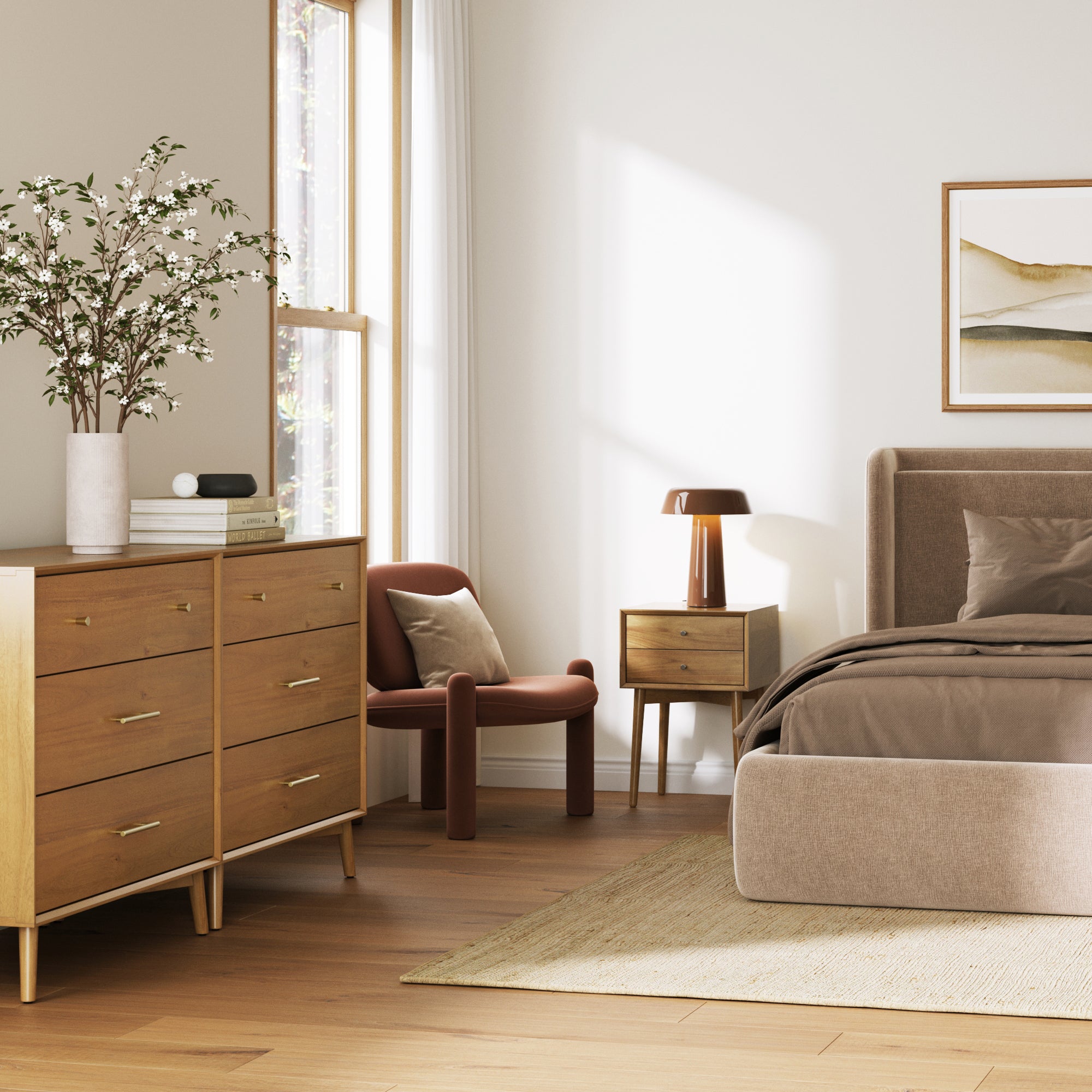 Wood Bedroom Set with 2 Dressers and 2 Nightstands Light Acacia - Nathan James