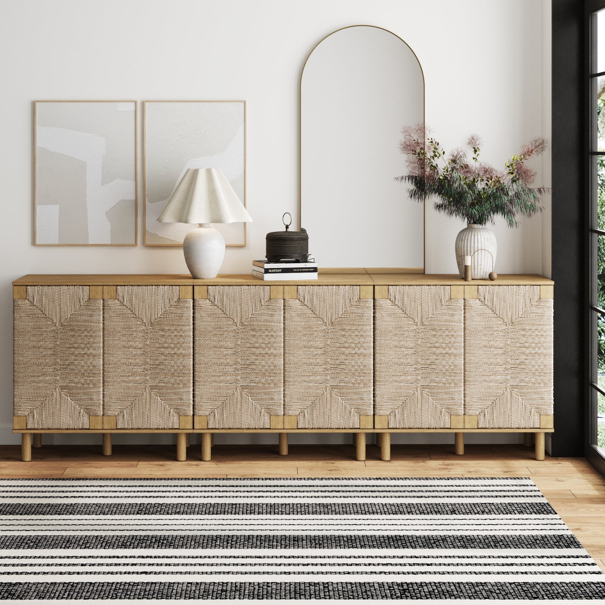 Seagrass Storage Cabinet Credenza Brown (Set of 3) - Nathan James