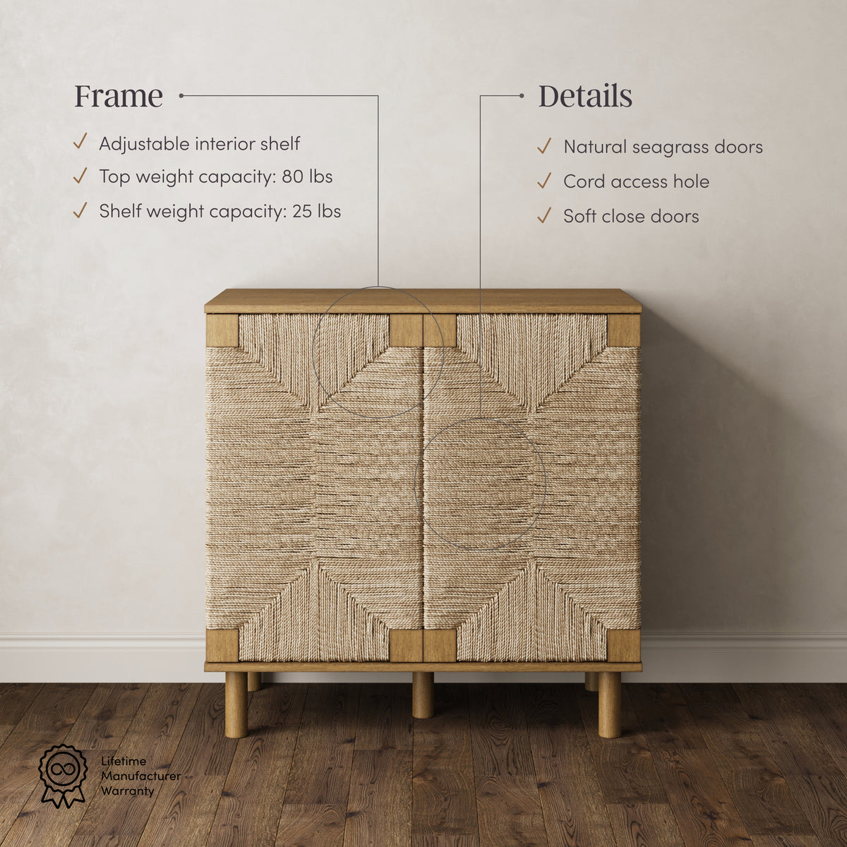 Wood & Seagrass Storage Cabinet Brown - Nathan James