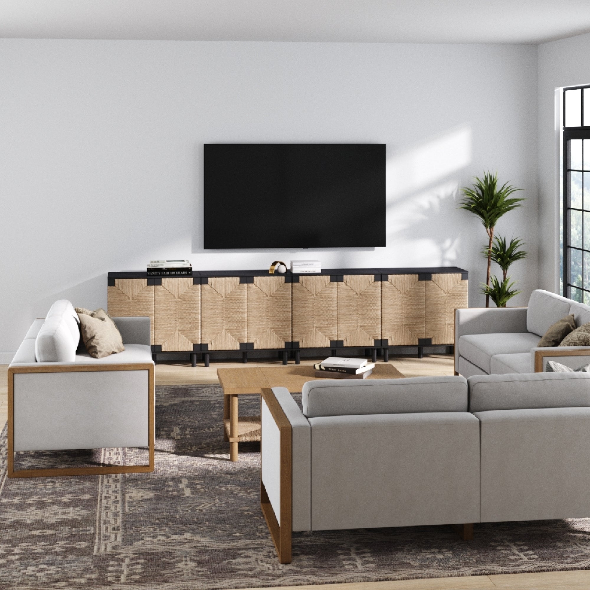 Large Seagrass Storage Cabinet Credenza Black (Set of 4) - Nathan James