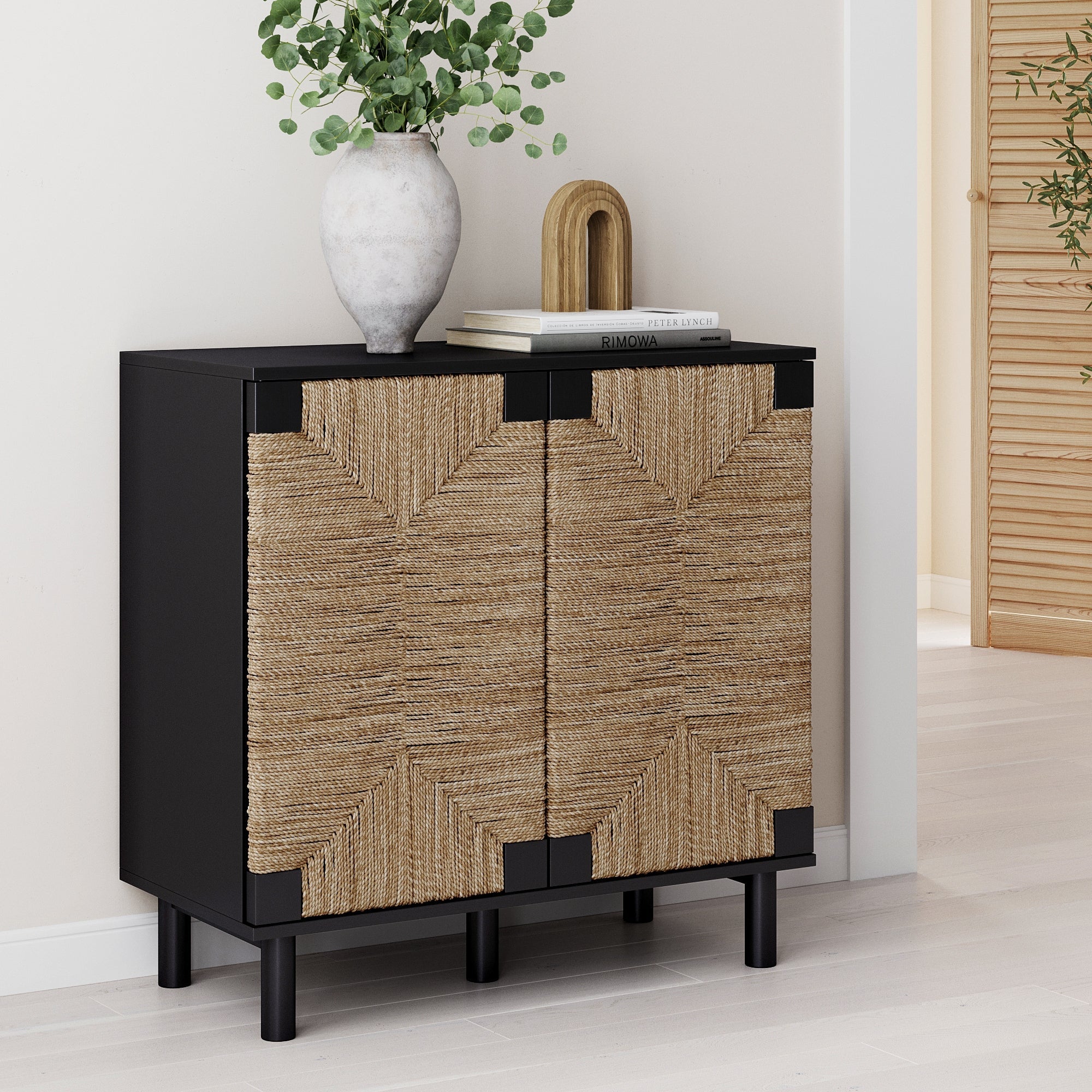 Wood & Seagrass Storage Cabinet Black - Nathan James