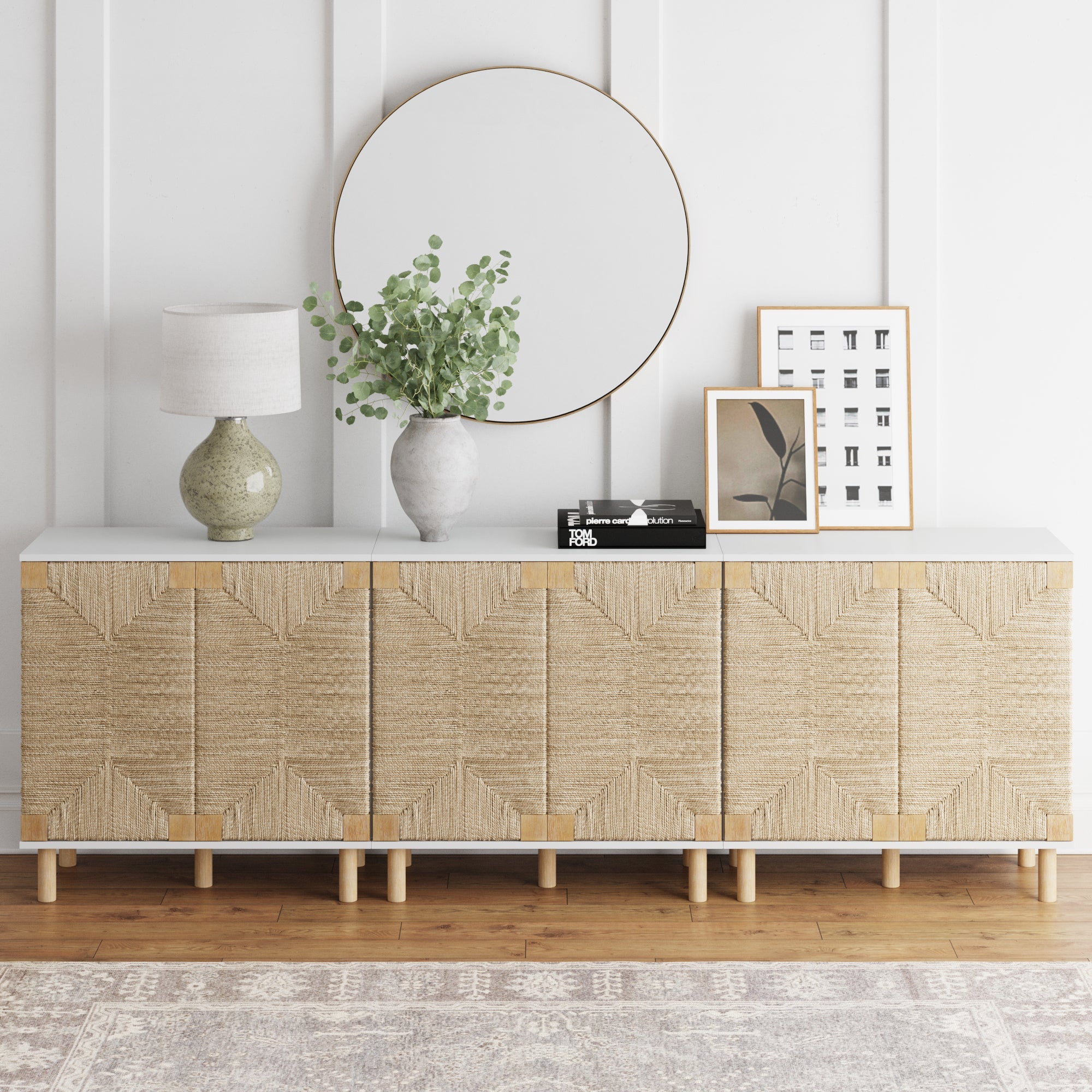 Seagrass Storage Cabinet Credenza White (Set of 3) - Nathan James