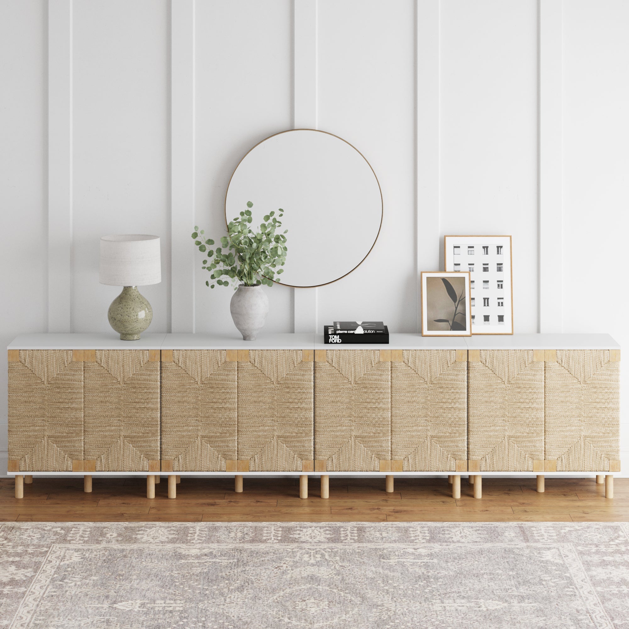 Large Seagrass Storage Cabinet Credenza White (Set of 4) - Nathan James