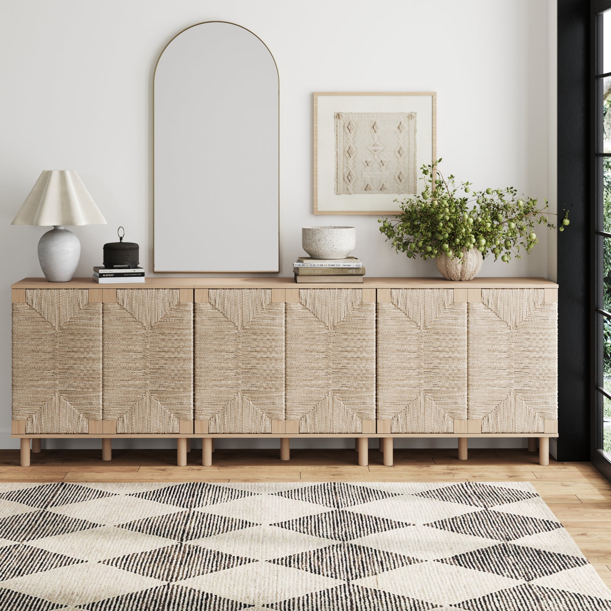 Wood TV Console for TVs 75 - 85" with Seagrass Doors Raw Oak - Nathan James