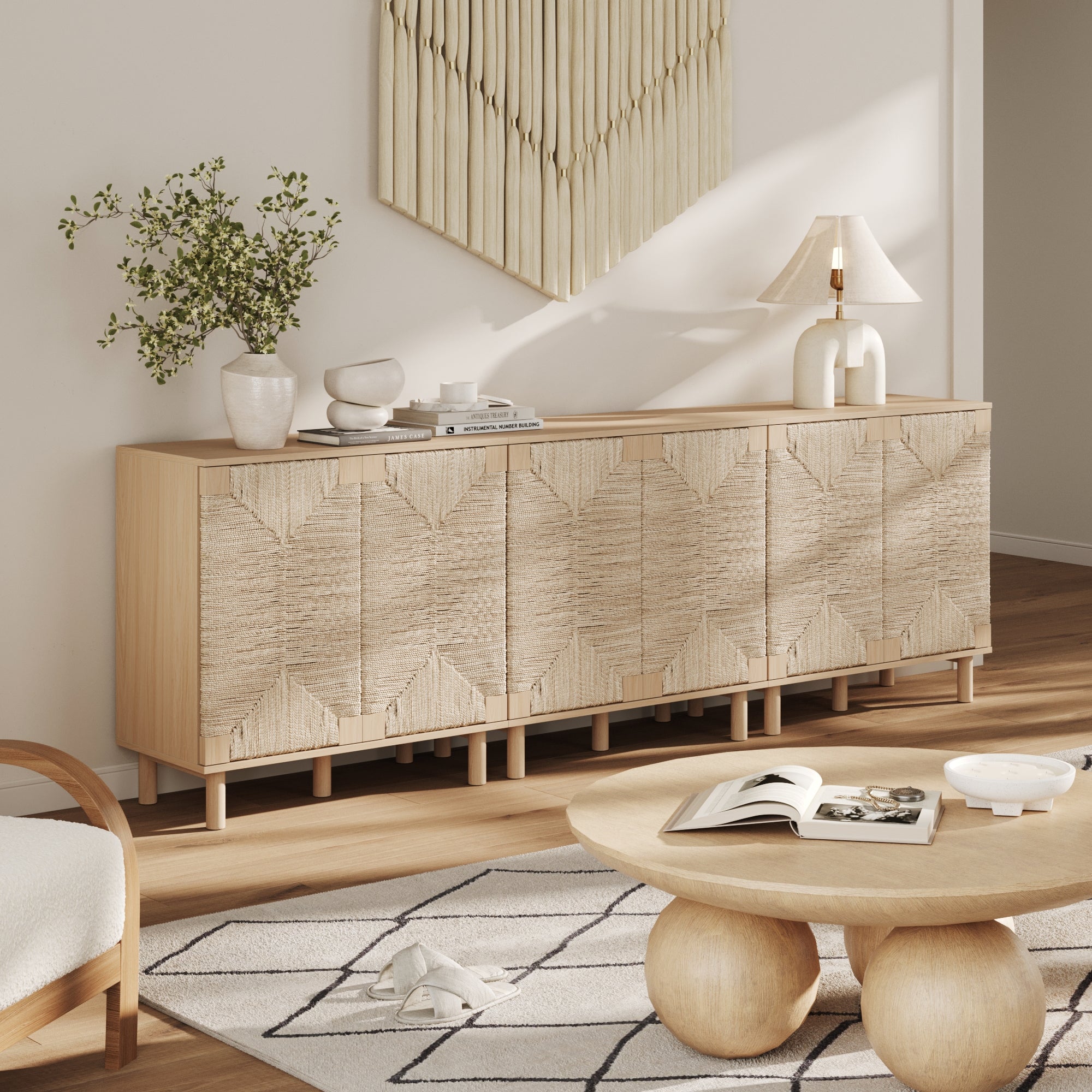 Wood & Seagrass Storage Cabinet Raw Oak - Nathan James