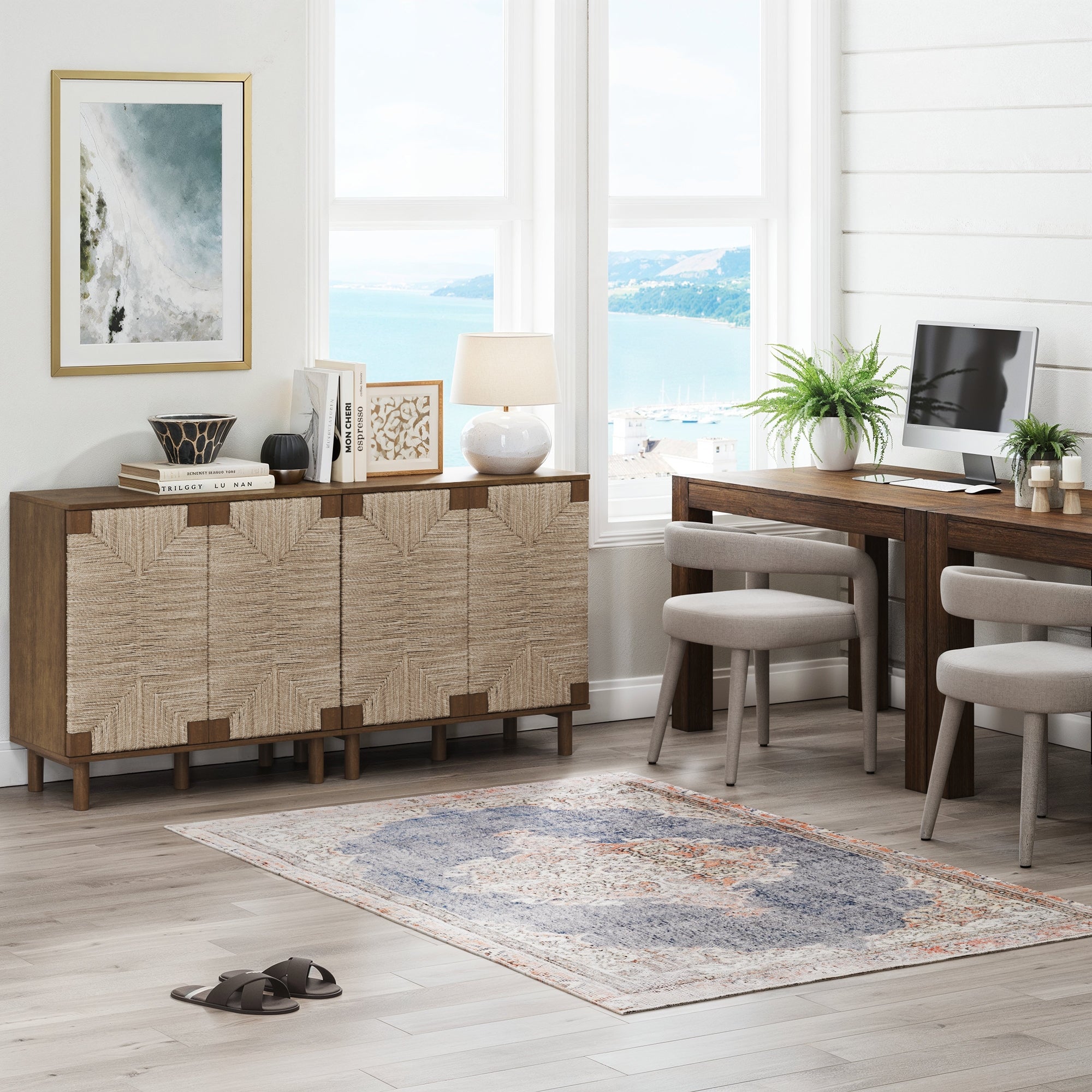 Wood & Seagrass Storage Cabinet Dark Brown - Nathan James