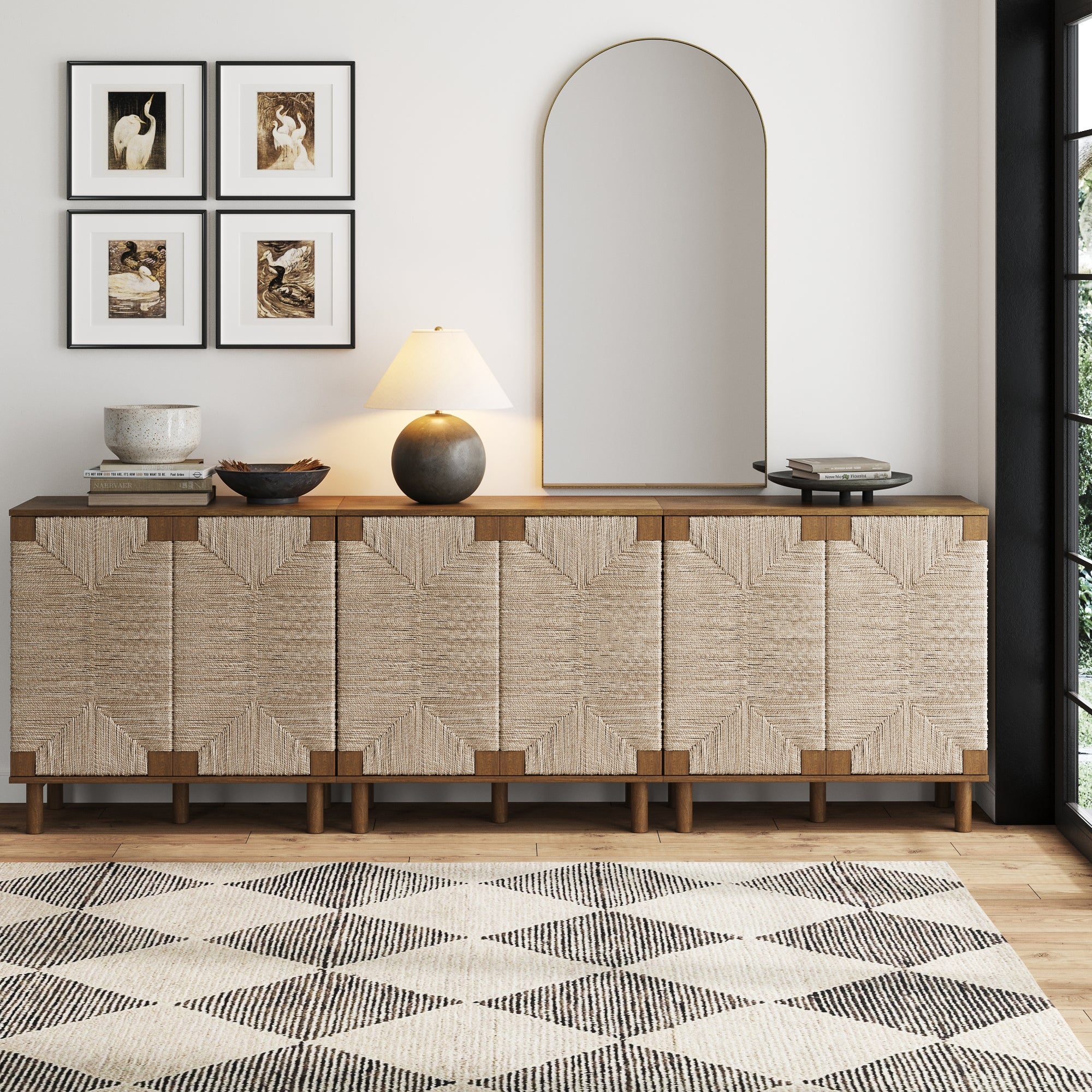 Wood TV Console for TVs 75 - 85" with Seagrass Doors Dark Brown - Nathan James