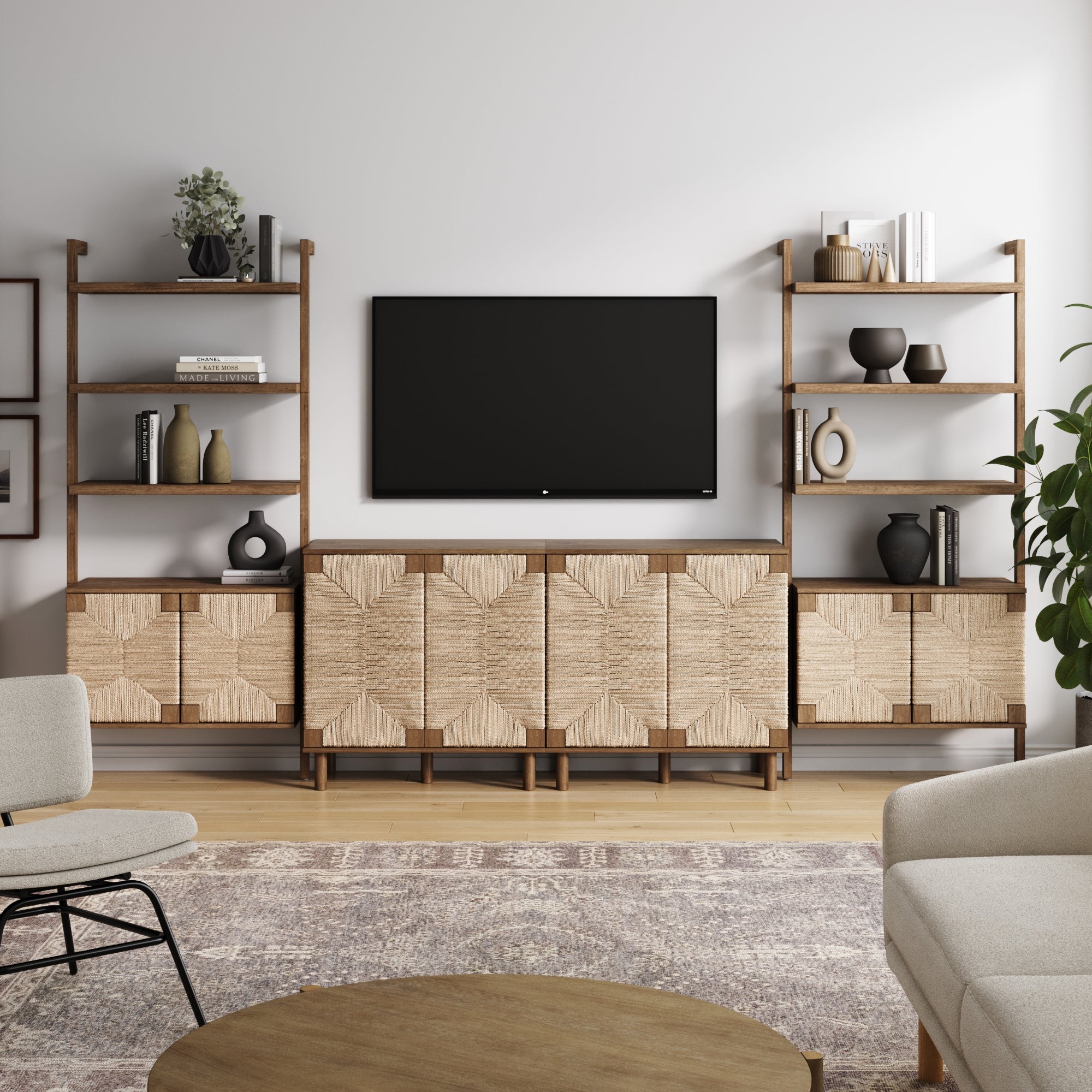 Seagrass TV Wall Unit Dark Brown (2 Cabinets) - Nathan James