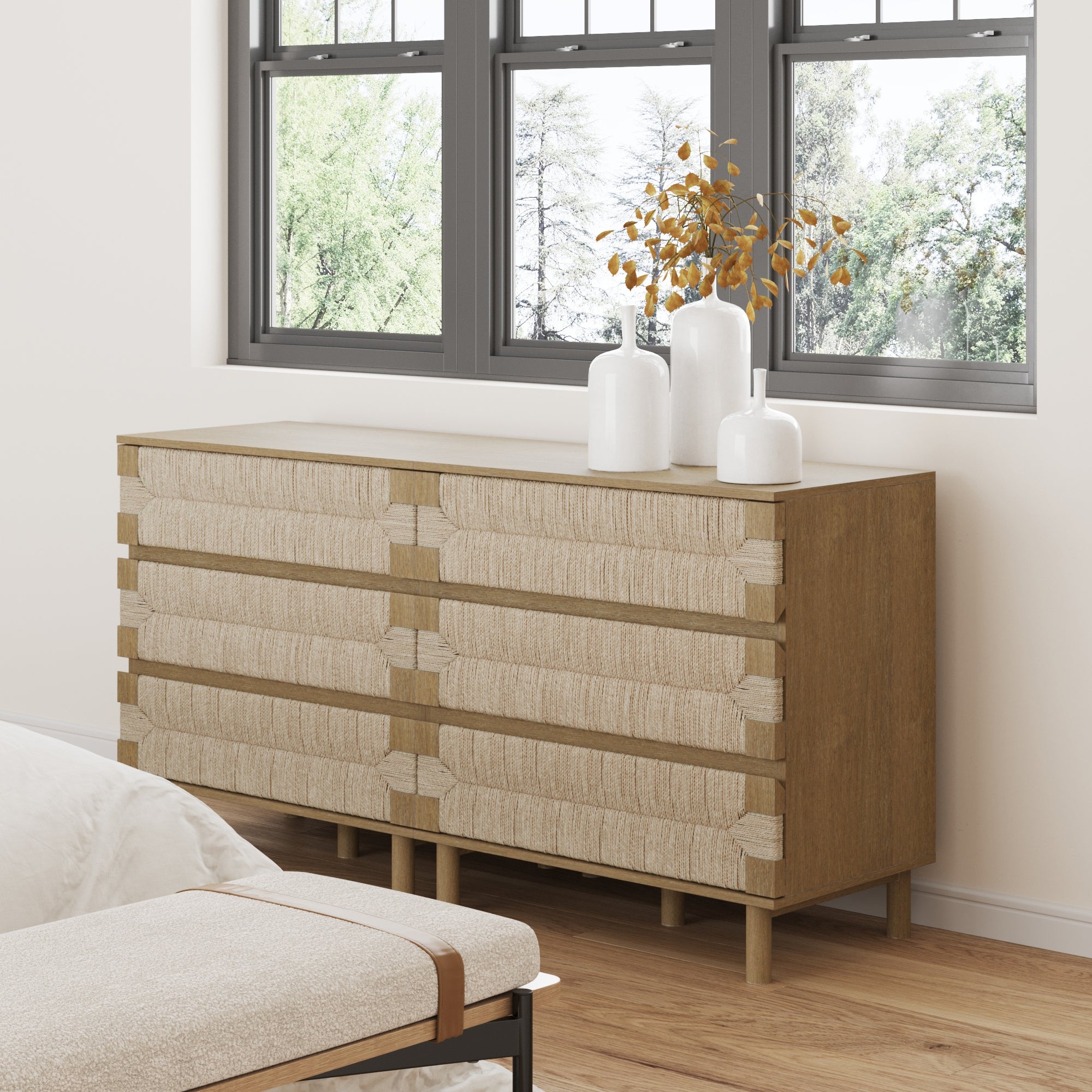 Boho Seagrass 3 - Drawer Dresser Light Brown (Set of 2) - Nathan James