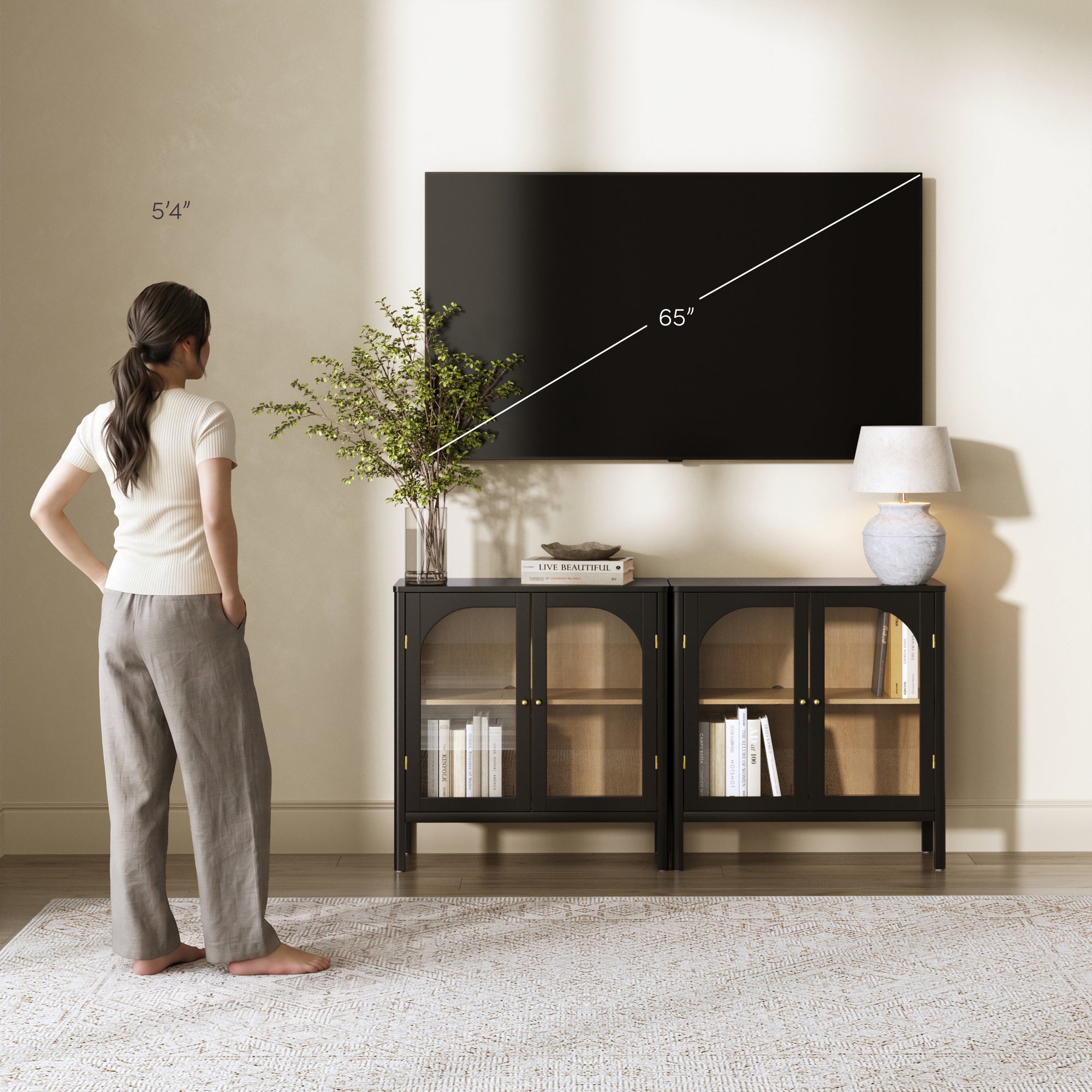 Arched Glass Door TV Console for TVs up to 65" Black - Nathan James