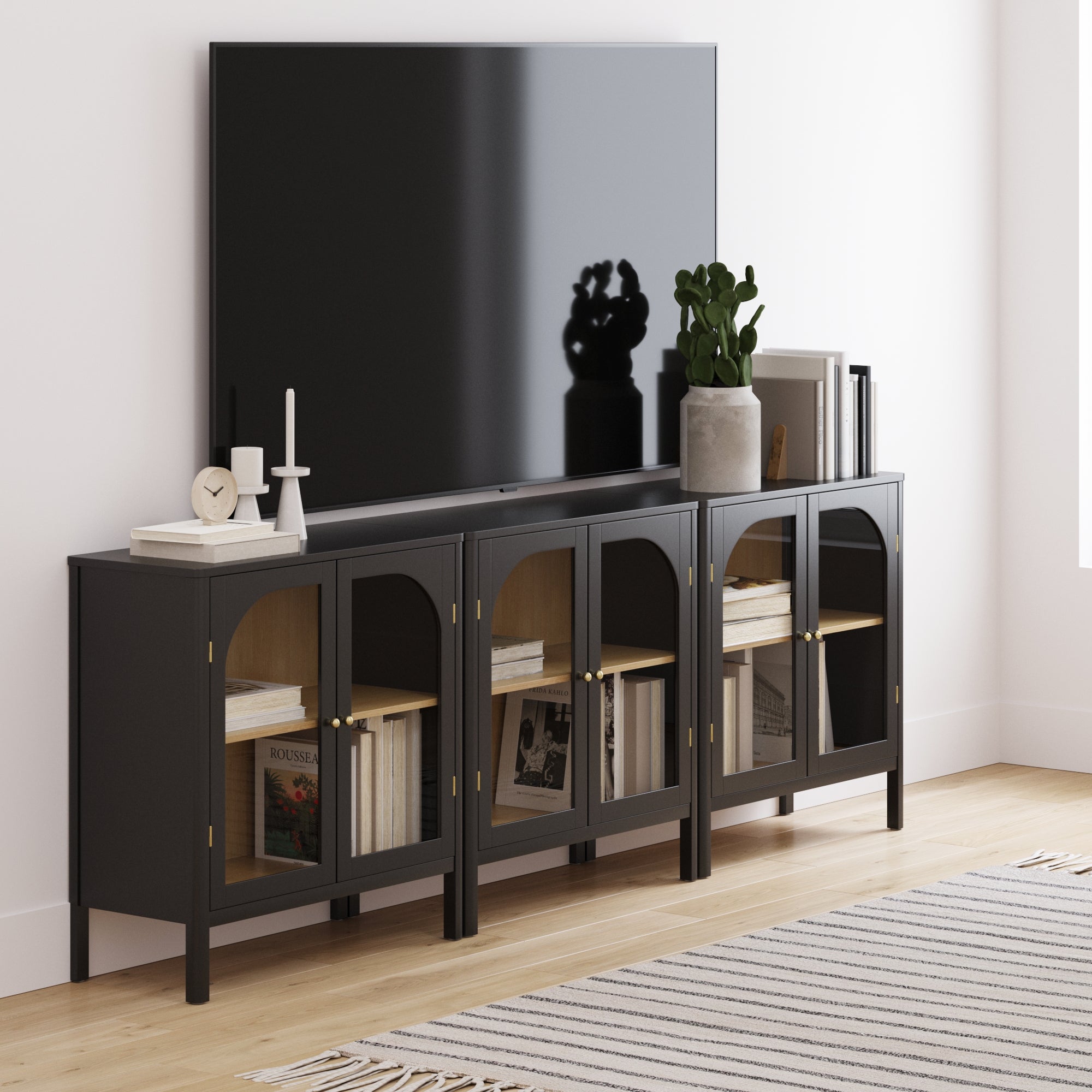 Arched Glass Door TV Console for 75 - 85" TVs Black - Nathan James