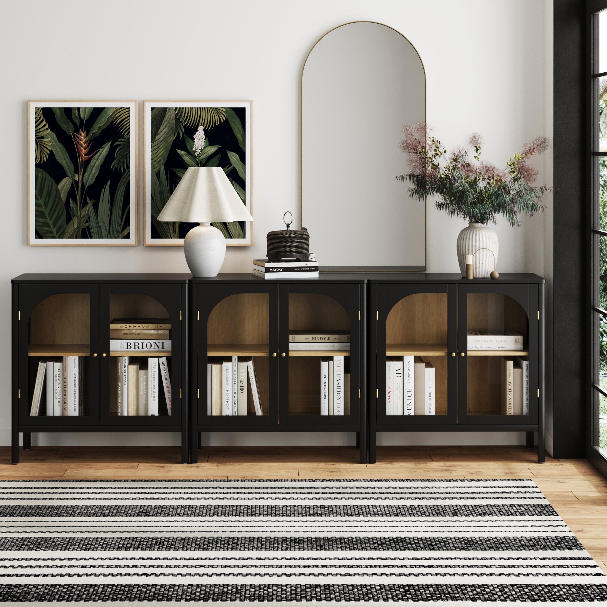Arched Glass Door TV Console for 75 - 85" TVs Black - Nathan James