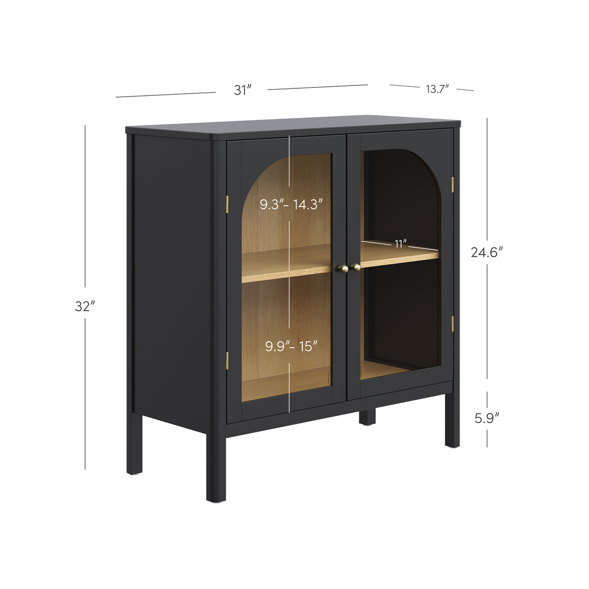 Wood Curio Cabinet with Glass Doors Black - Nathan James