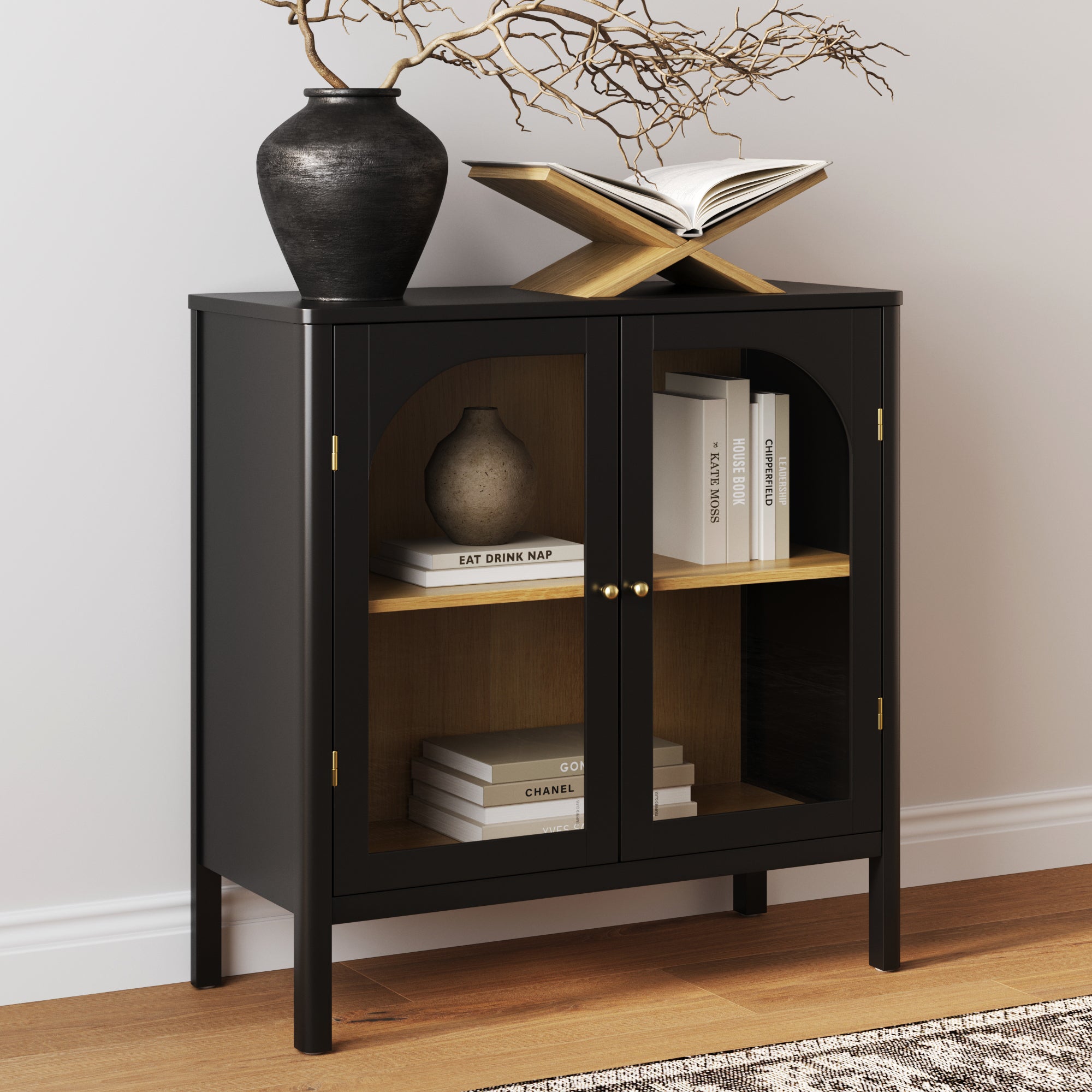 Wood Curio Cabinet with Glass Doors Black - Nathan James