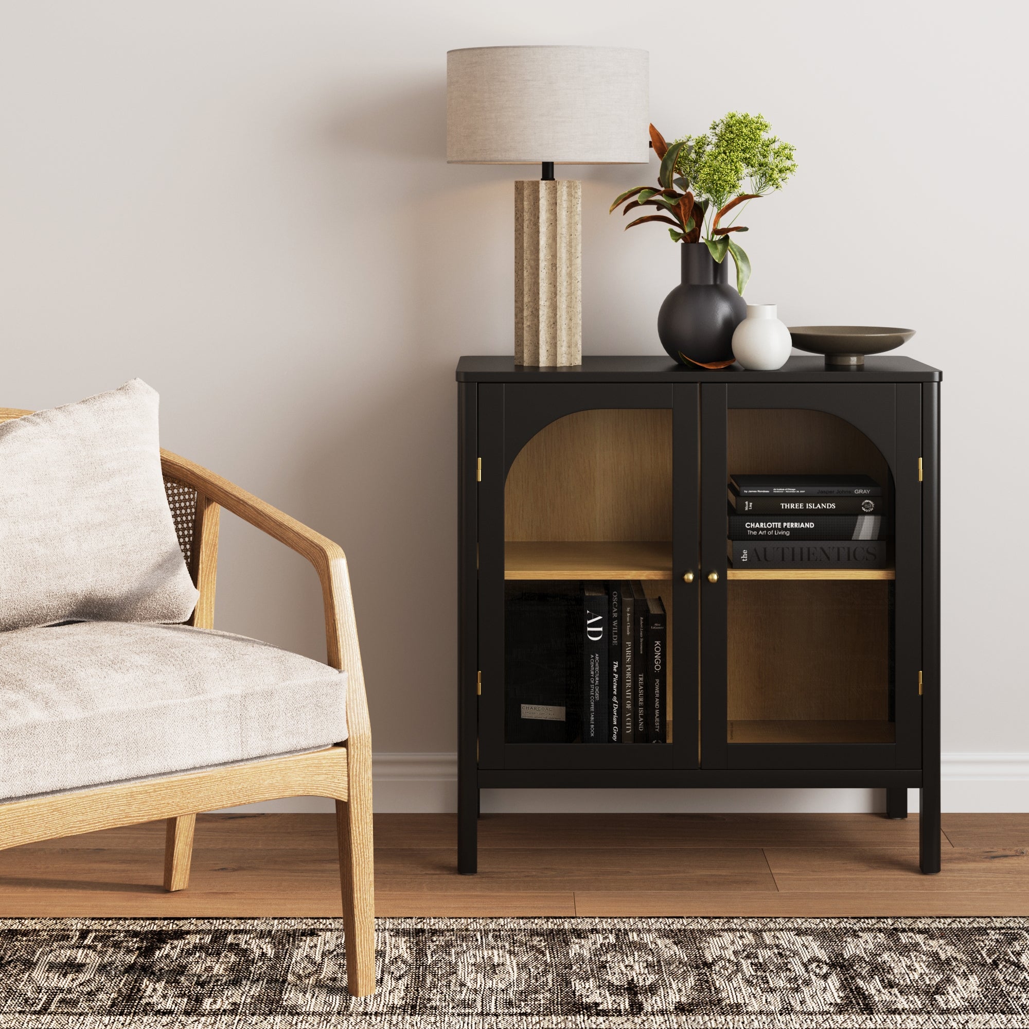 Wood Curio Cabinet with Glass Doors Black - Nathan James