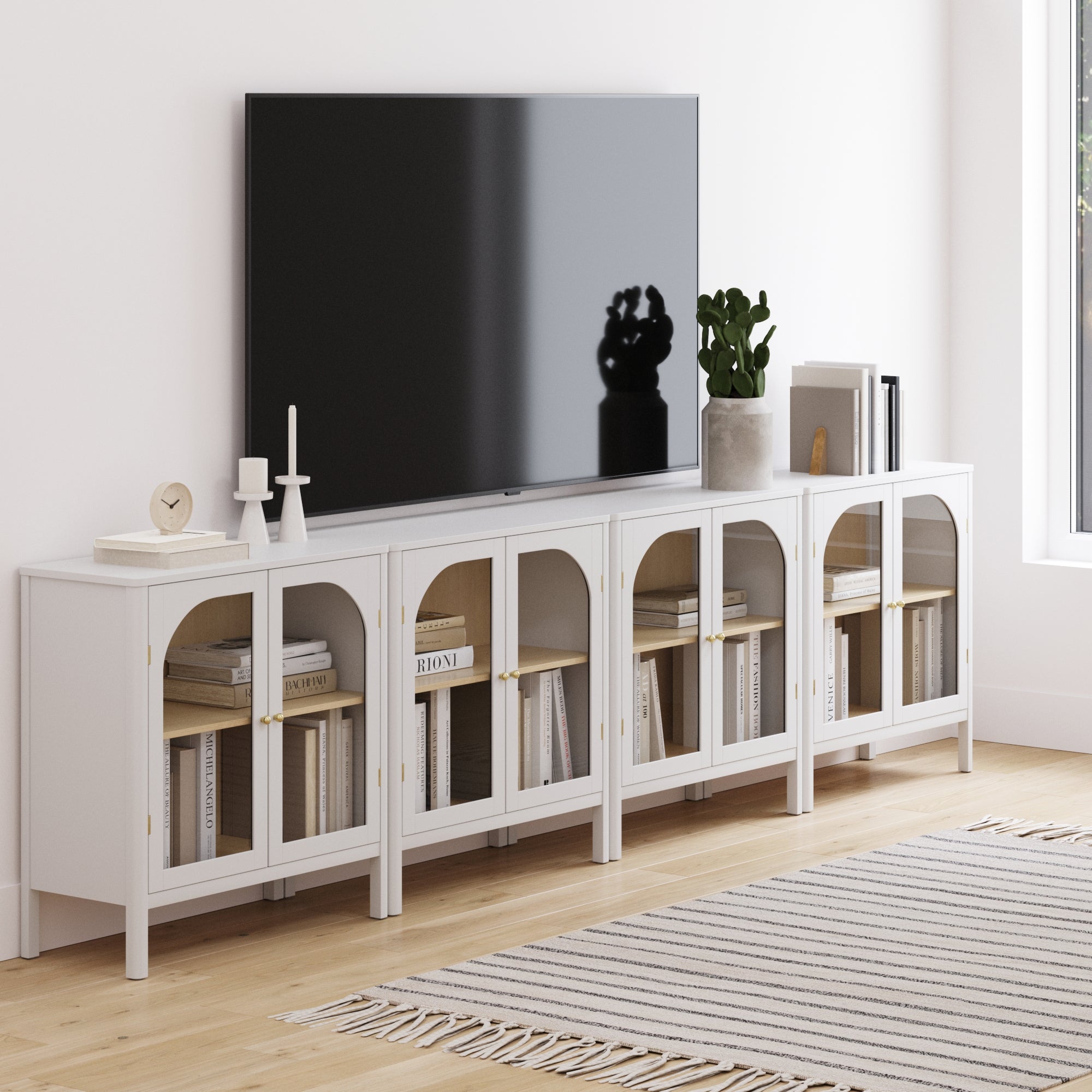 Arched Glass Door TV Console for 85" TVs White - Nathan James