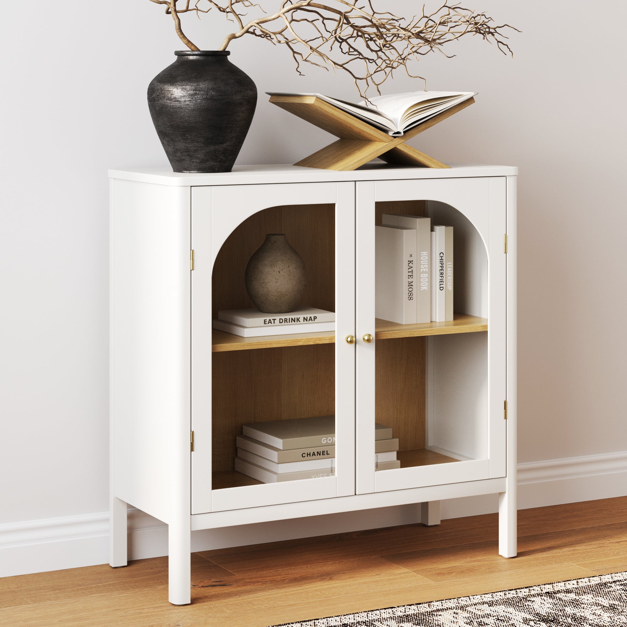 Wood Curio Cabinet with Glass Doors Cabinet White - Nathan James
