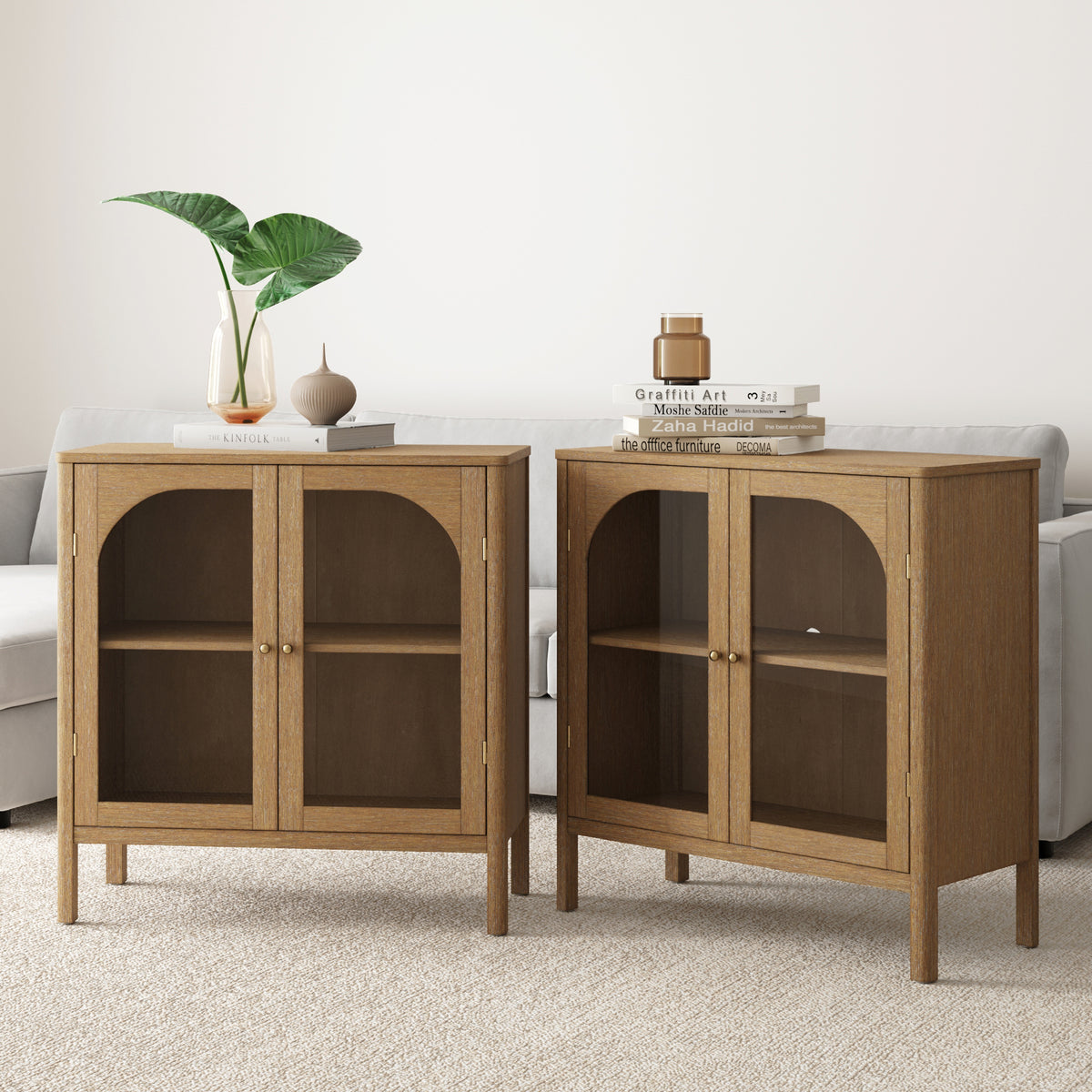Arched Glass Door TV Console for TVs up to 65" Brown - Nathan James