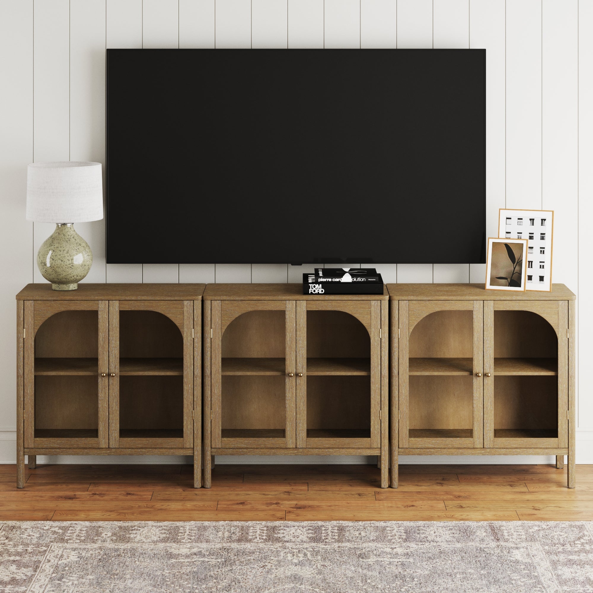 Arched Glass Door TV Console for 75 - 85" TVs Brown - Nathan James