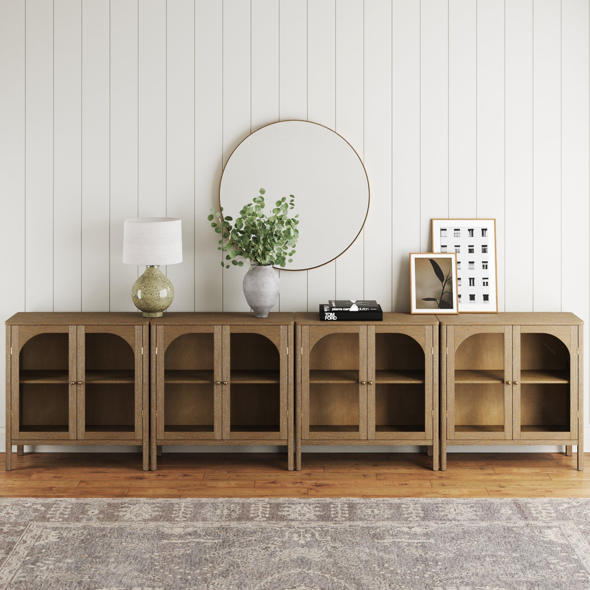 Large Glass Door Curio Cabinet Credenza Brown (Set of 4) - Nathan James