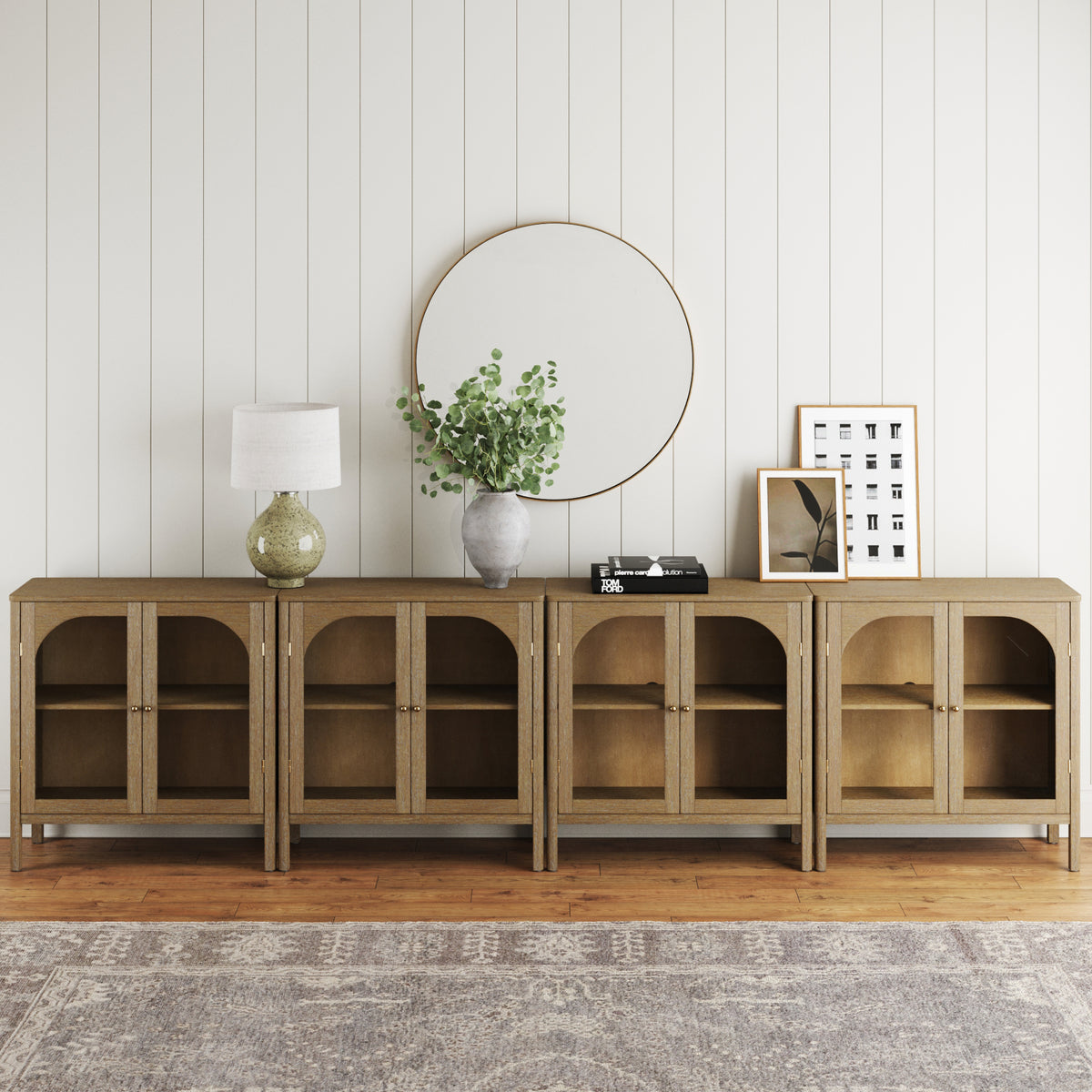Arched Glass Door TV Console for TVs up to 100" Brown - Nathan James
