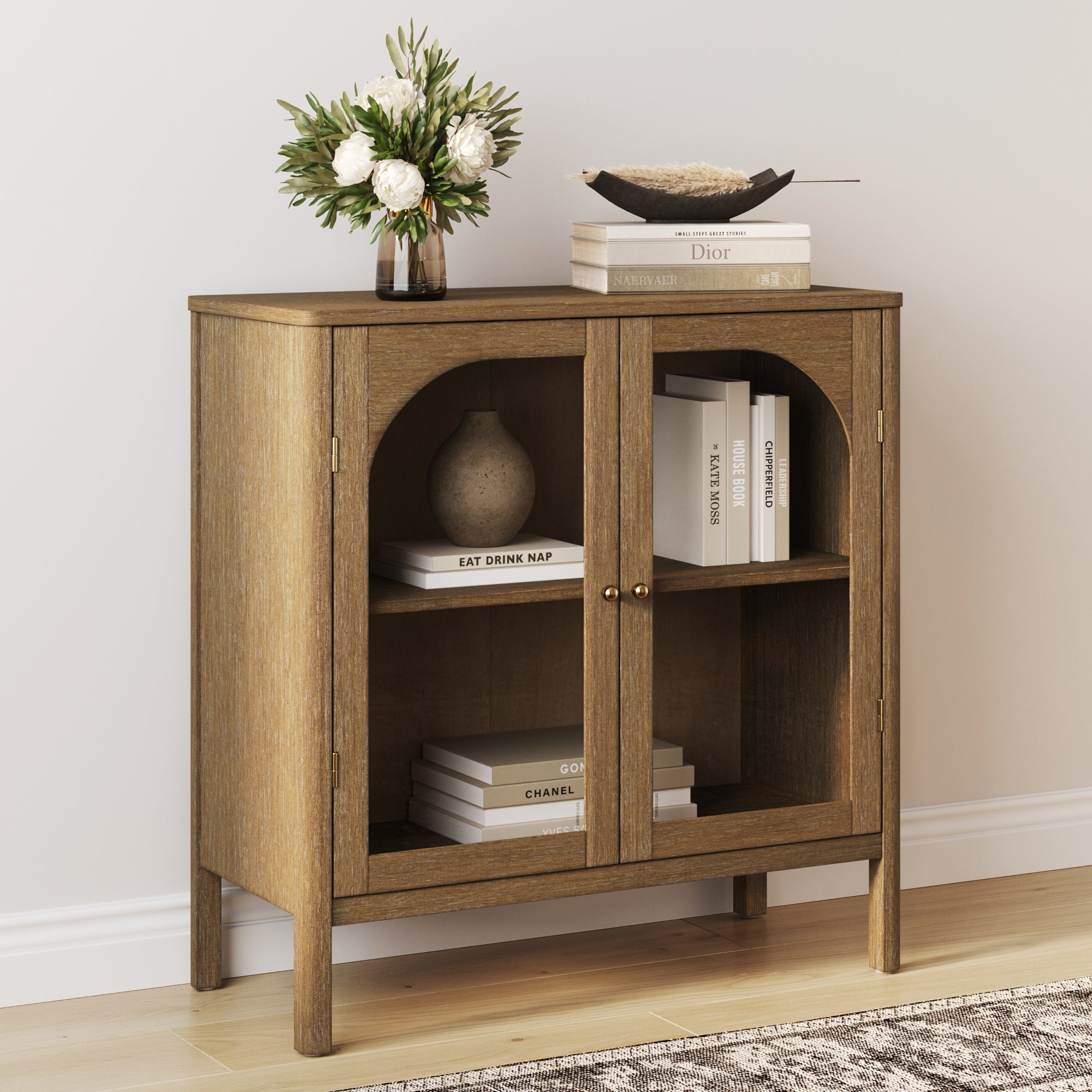 Wood Curio Cabinet with Glass Doors Brown - Nathan James