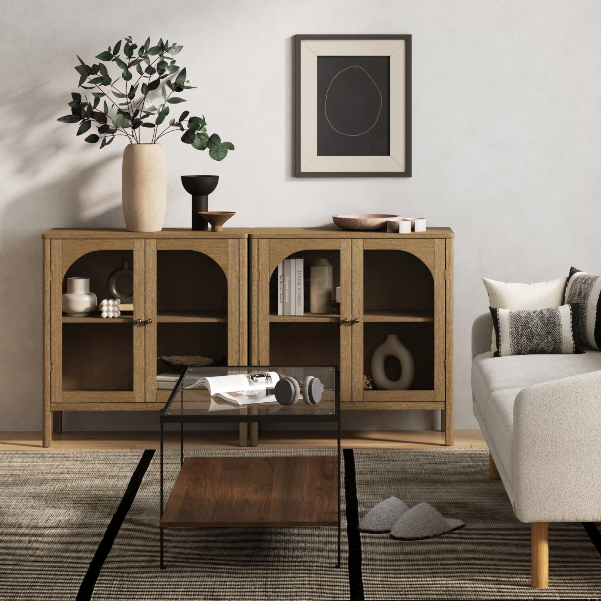 Wood Curio Cabinet with Glass Doors Brown - Nathan James