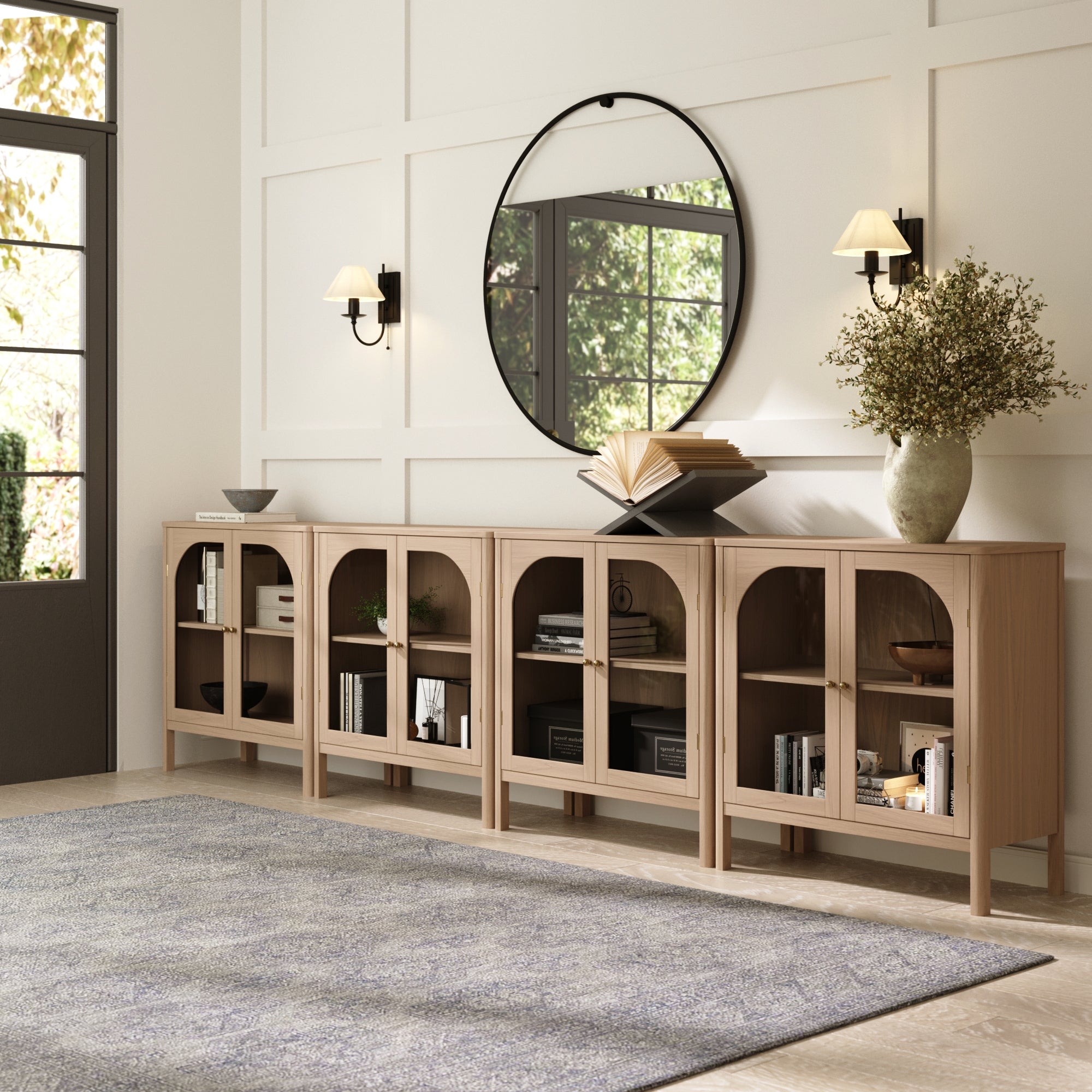 Arched Glass Door TV Console for 85" TVs Raw Oak - Nathan James
