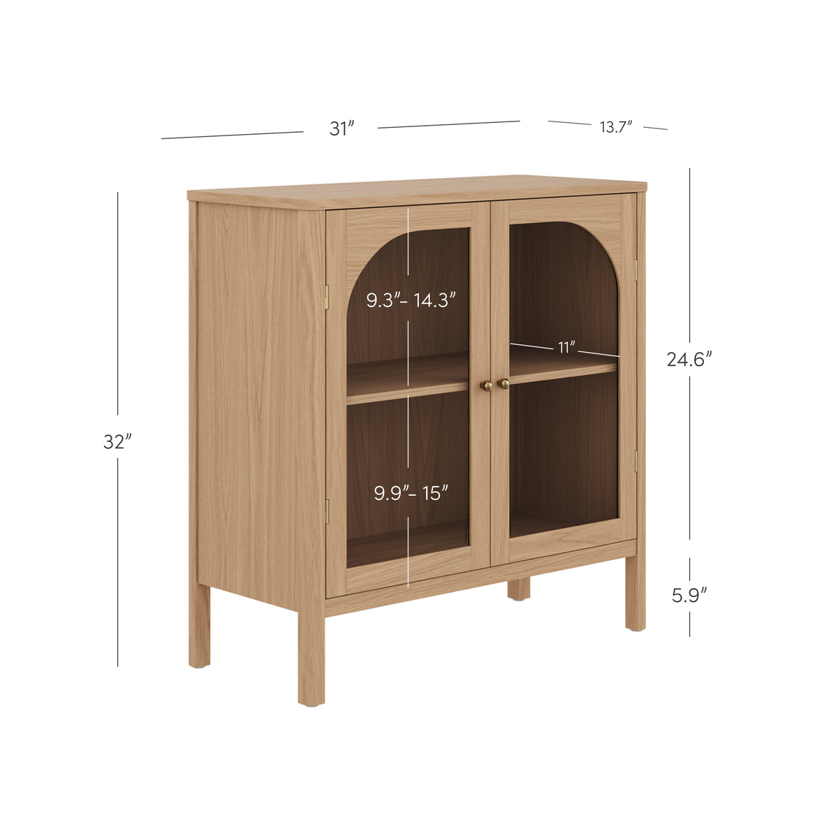Wood Curio Cabinet with Glass Doors Raw Oak - Nathan James