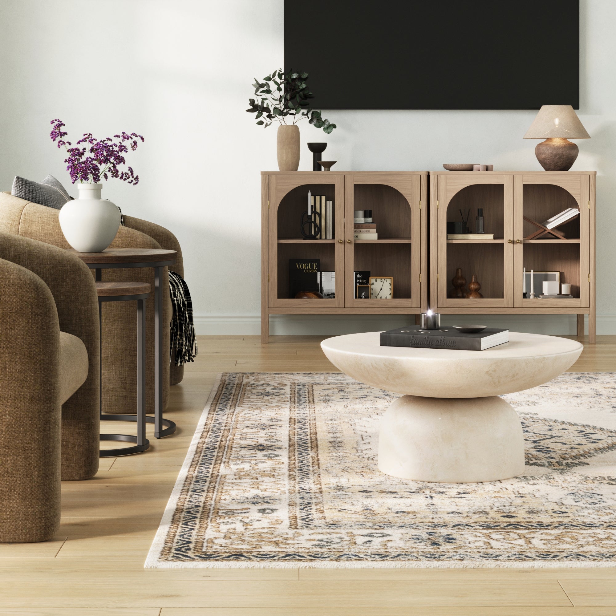 Curio Cabinet Credenza with Glass Door Raw Oak (Set of 2) - Nathan James