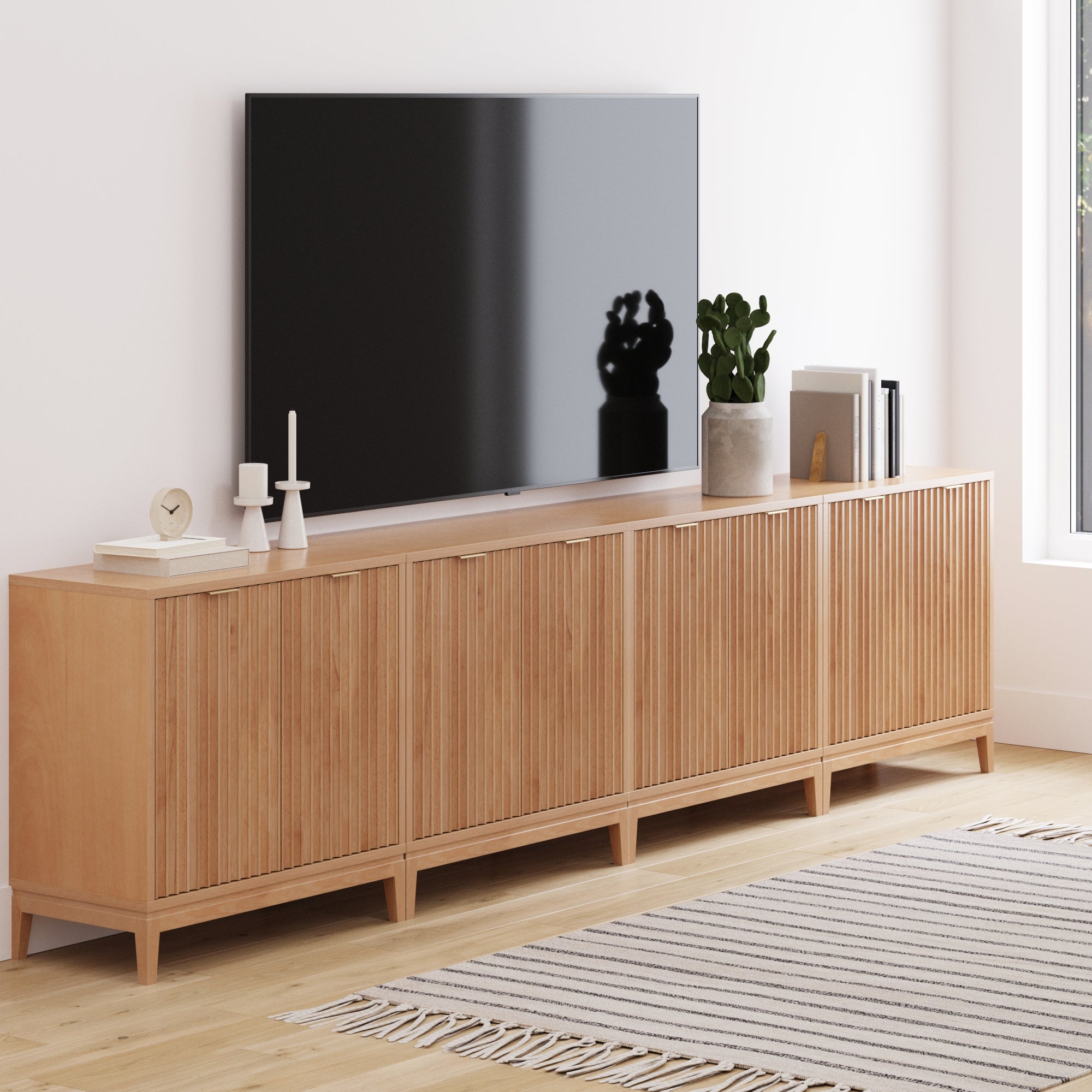 Mid - Century Fluted TV Console for 85" TVs Warm Pine - Nathan James