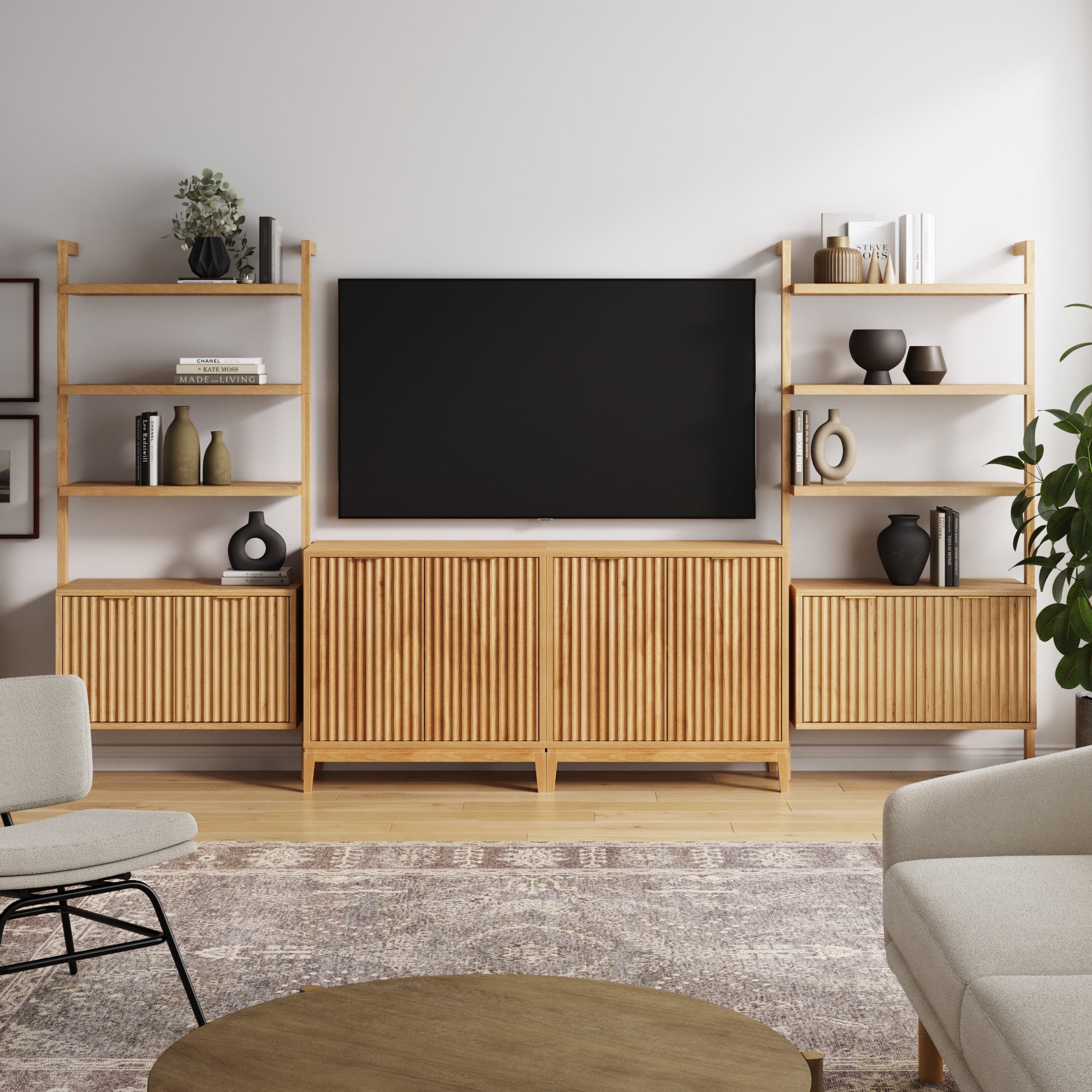 Mid - Century Entertainment Center Warm Pine (2 Cabinets) - Nathan James