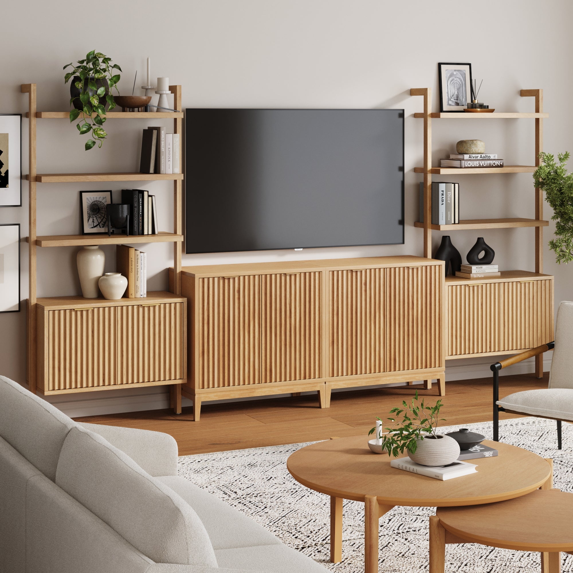 Mid - Century Entertainment Center Warm Pine (2 Cabinets) - Nathan James