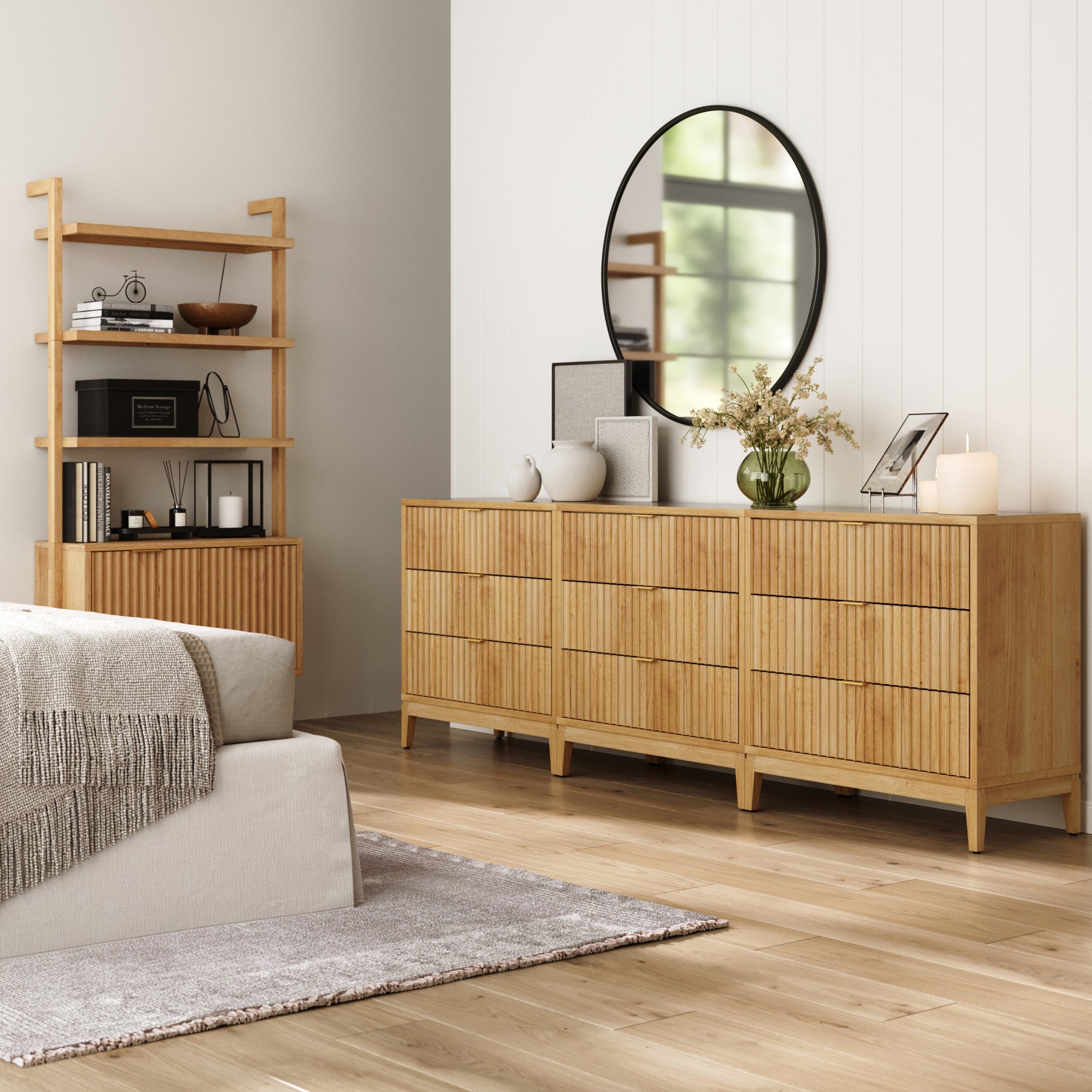 Mid - Century Fluted 3 - Drawer Dressers Warm Pine (Set of 3) - Nathan James