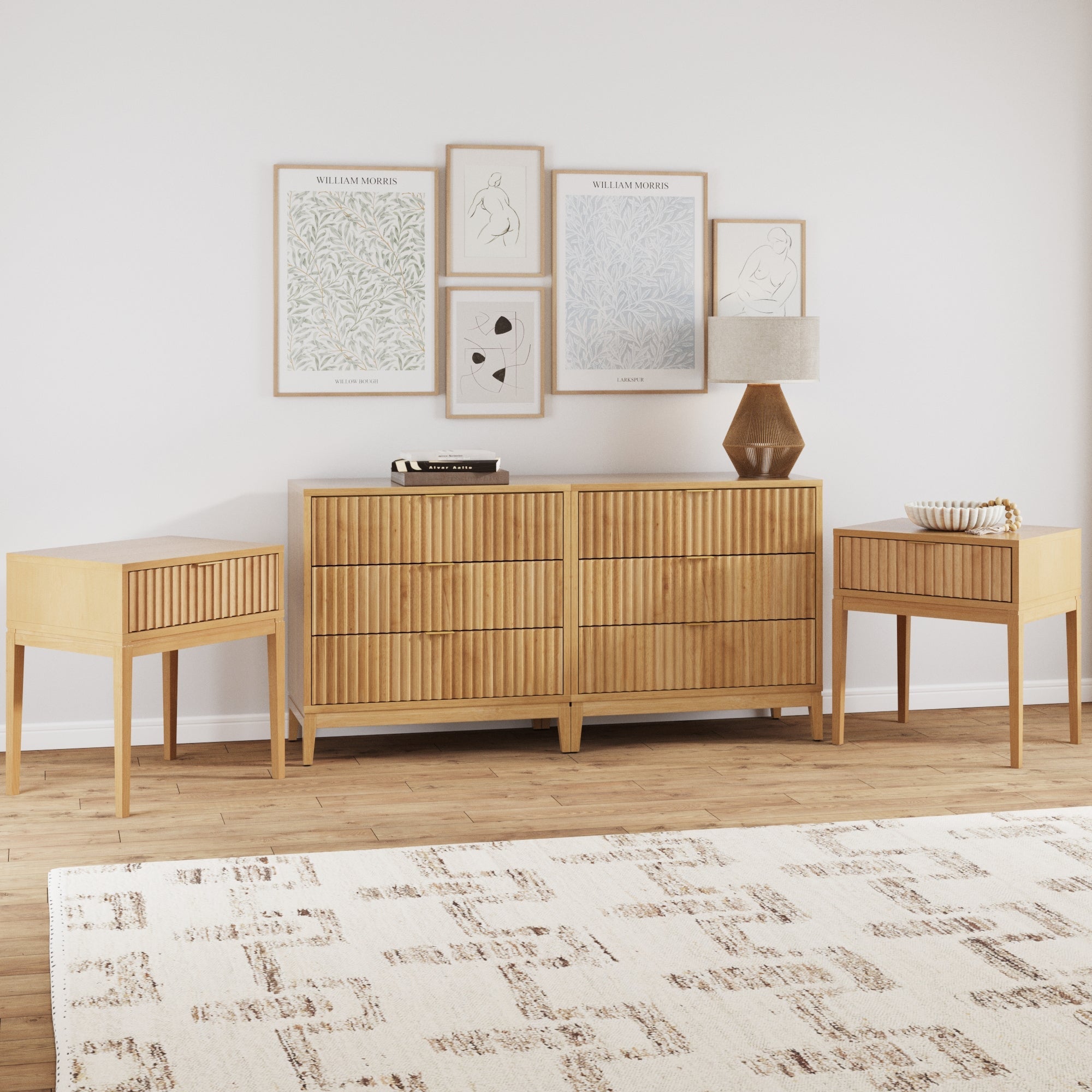 Fluted Wood Bedroom Set Warm Pine - Nathan James