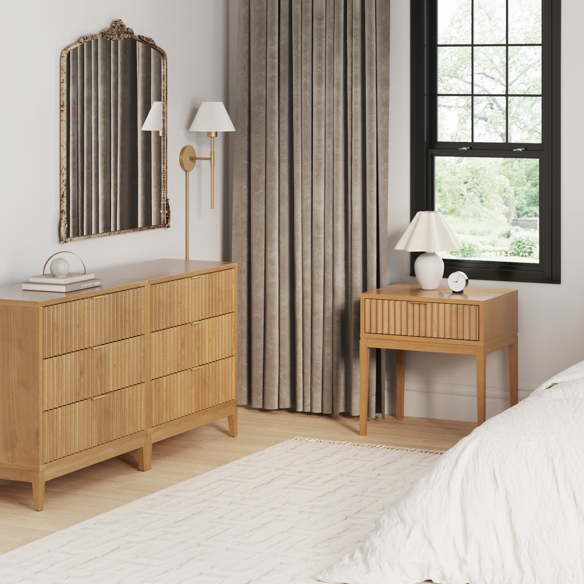 Fluted Wood Bedroom Set Warm Pine - Nathan James