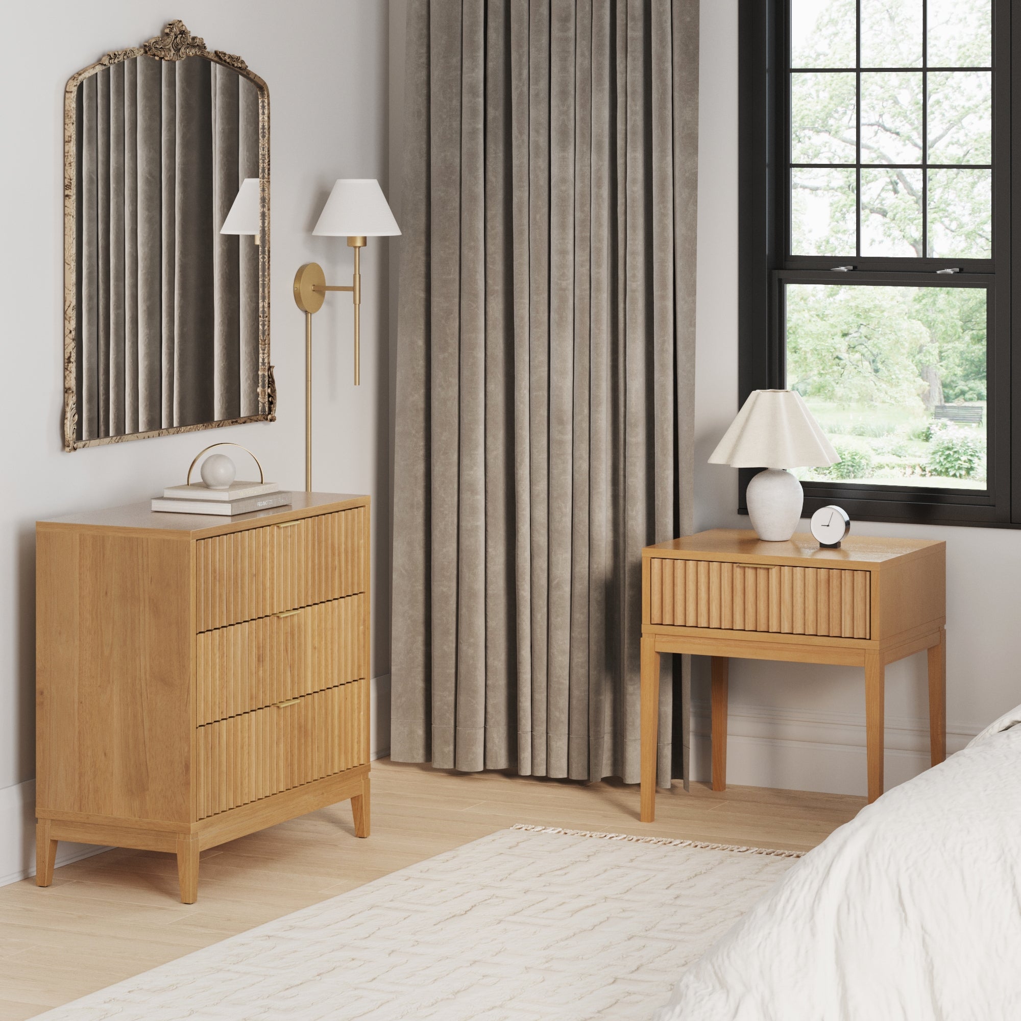 Fluted Dresser and 2 Nightstands Set Warm Pine - Nathan James