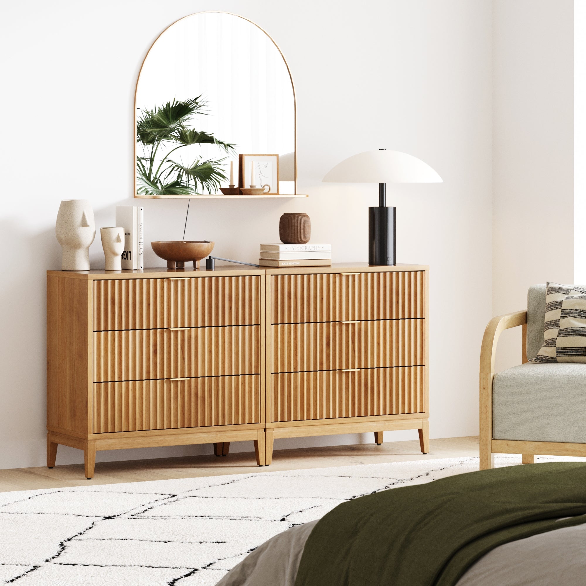 Mid - Century Fluted 3 - Drawer Dresser Warm Pine - Nathan James