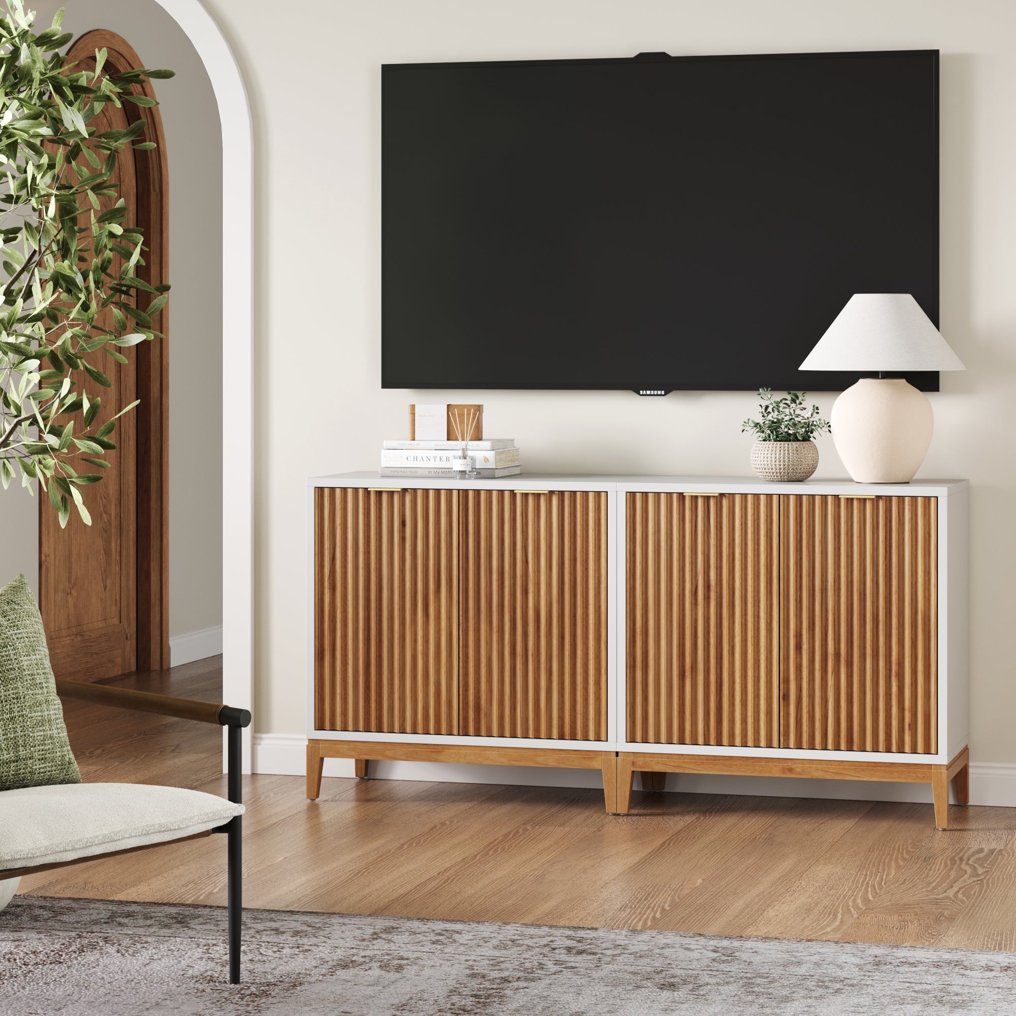 Mid - Century Fluted TV Console for 55 - 65" TVs White - Nathan James