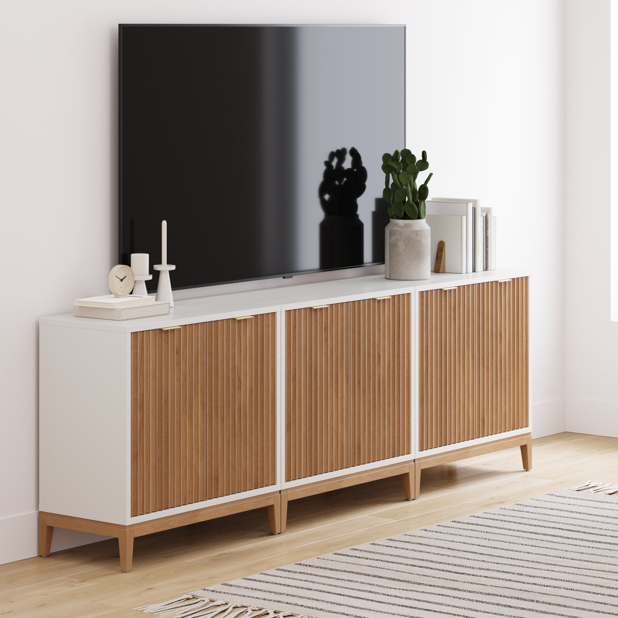 Mid - Century Fluted TV Console for 75 - 85" TVs White - Nathan James
