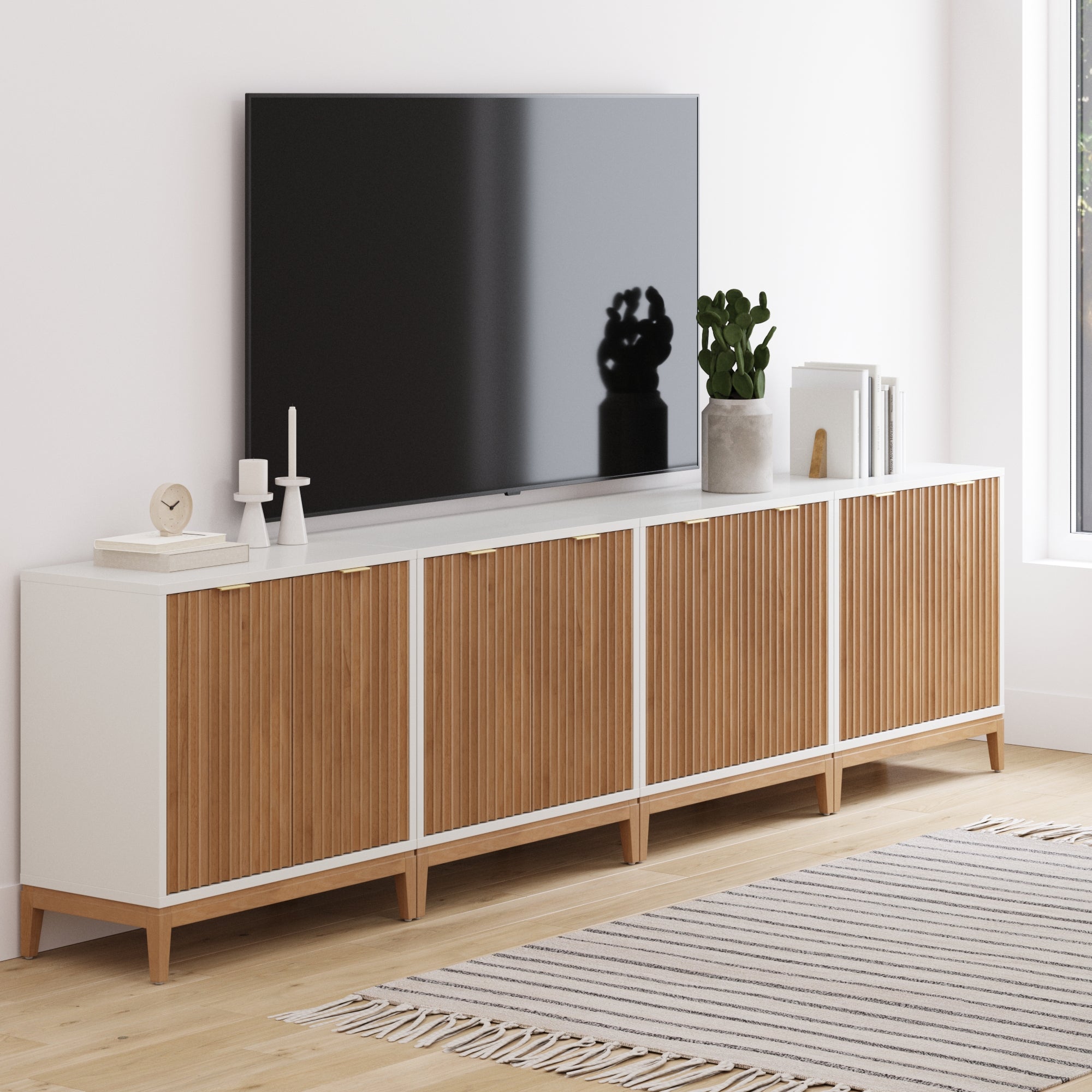 Mid - Century Fluted TV Console for 85" TVs White - Nathan James