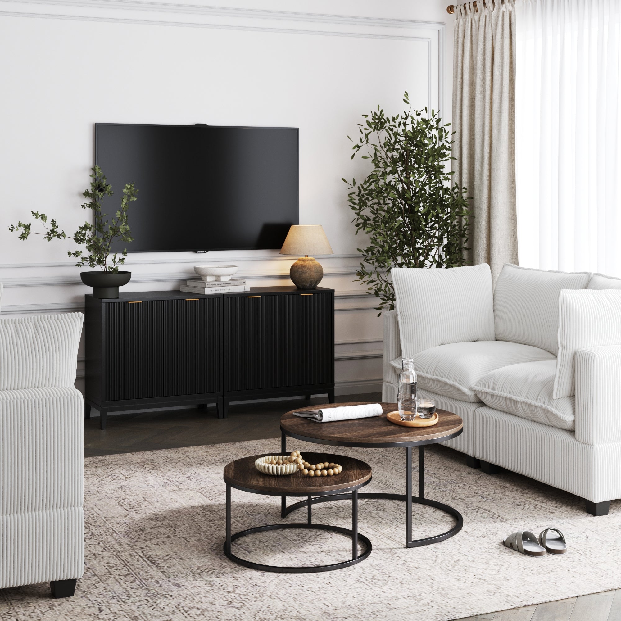 Mid - Century Fluted TV Console for 55 - 65" TVs Black - Nathan James