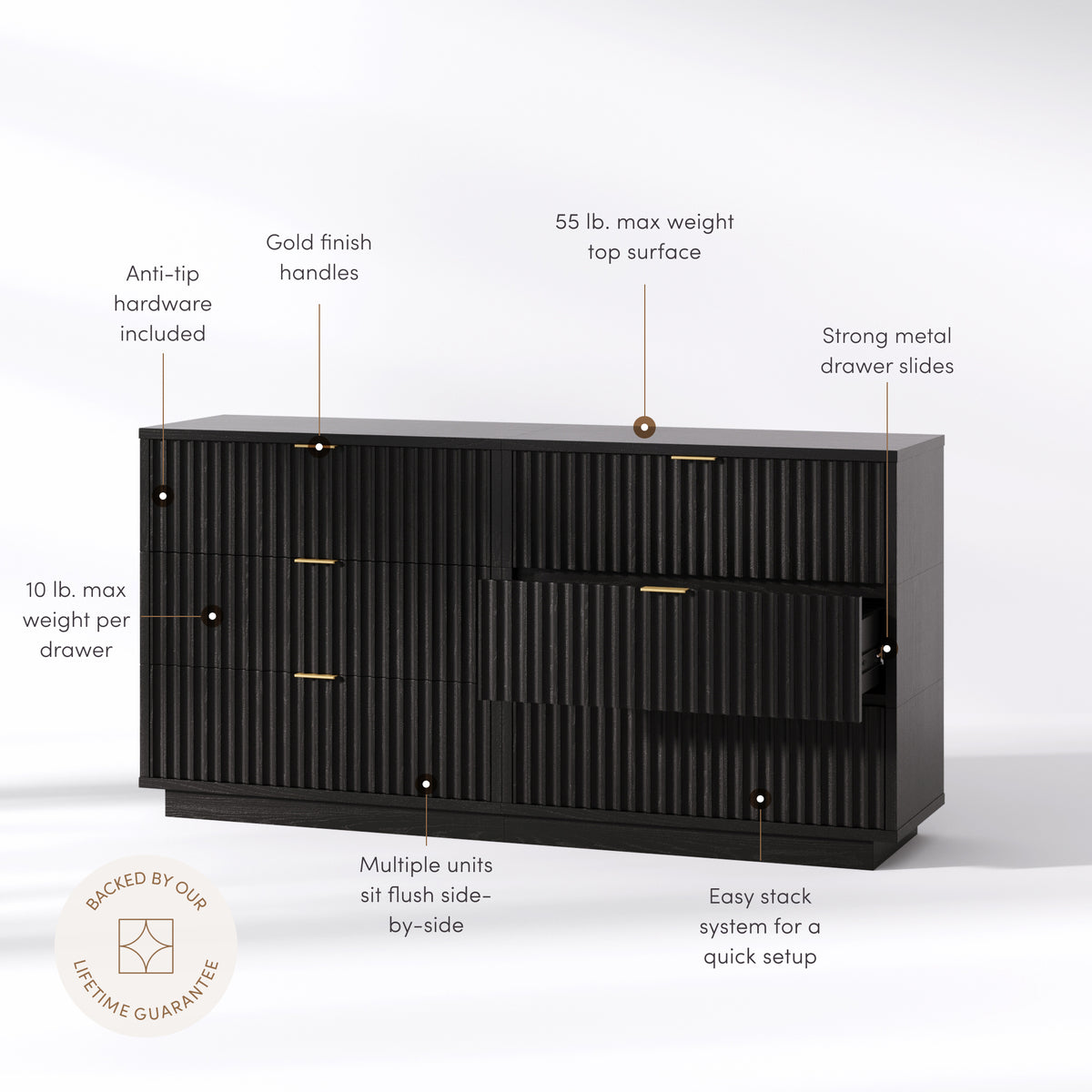 Modern Stackable 6-Drawer Modular Dresser Black Oak - Nathan James