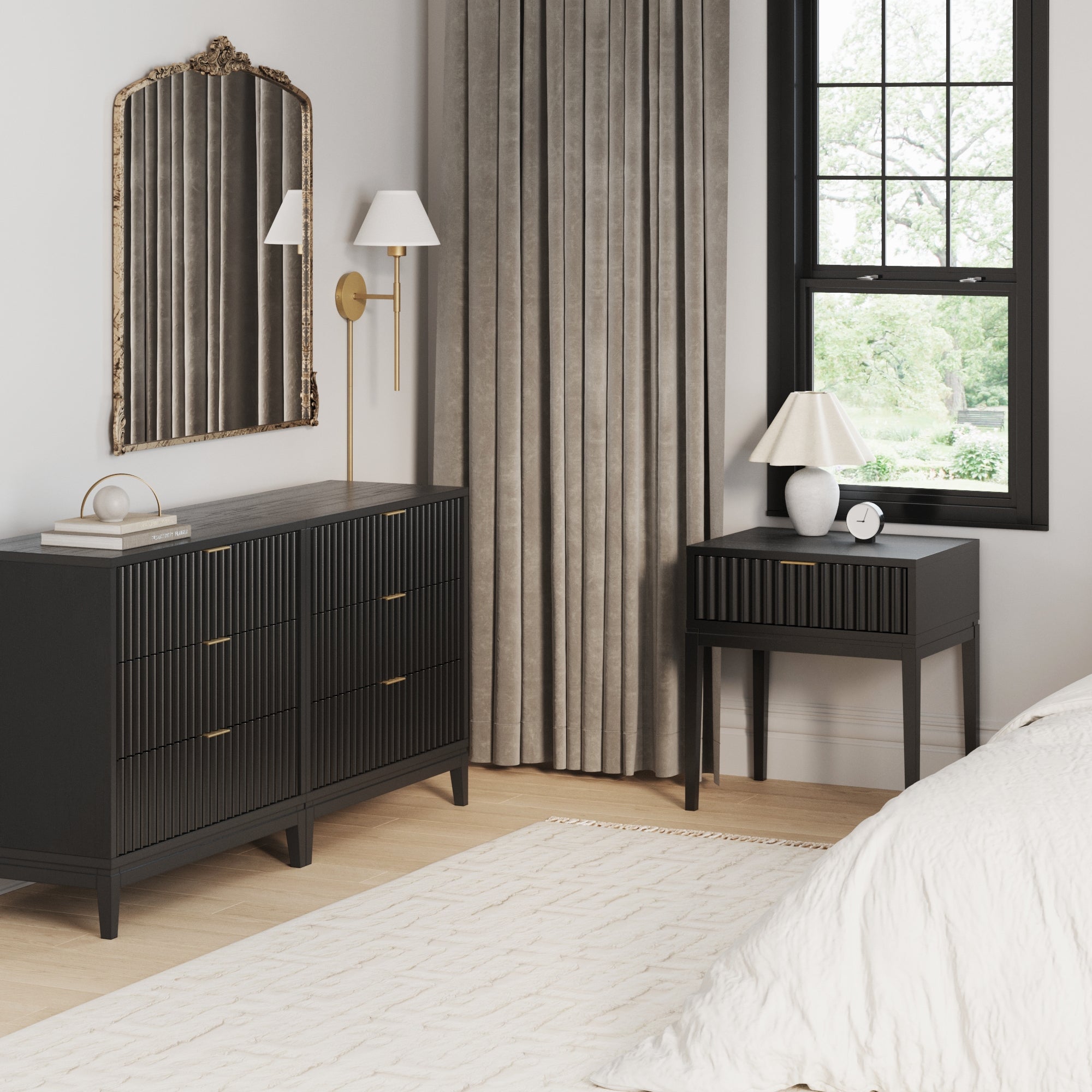 Fluted Wood Bedroom Set Black Oak - Nathan James